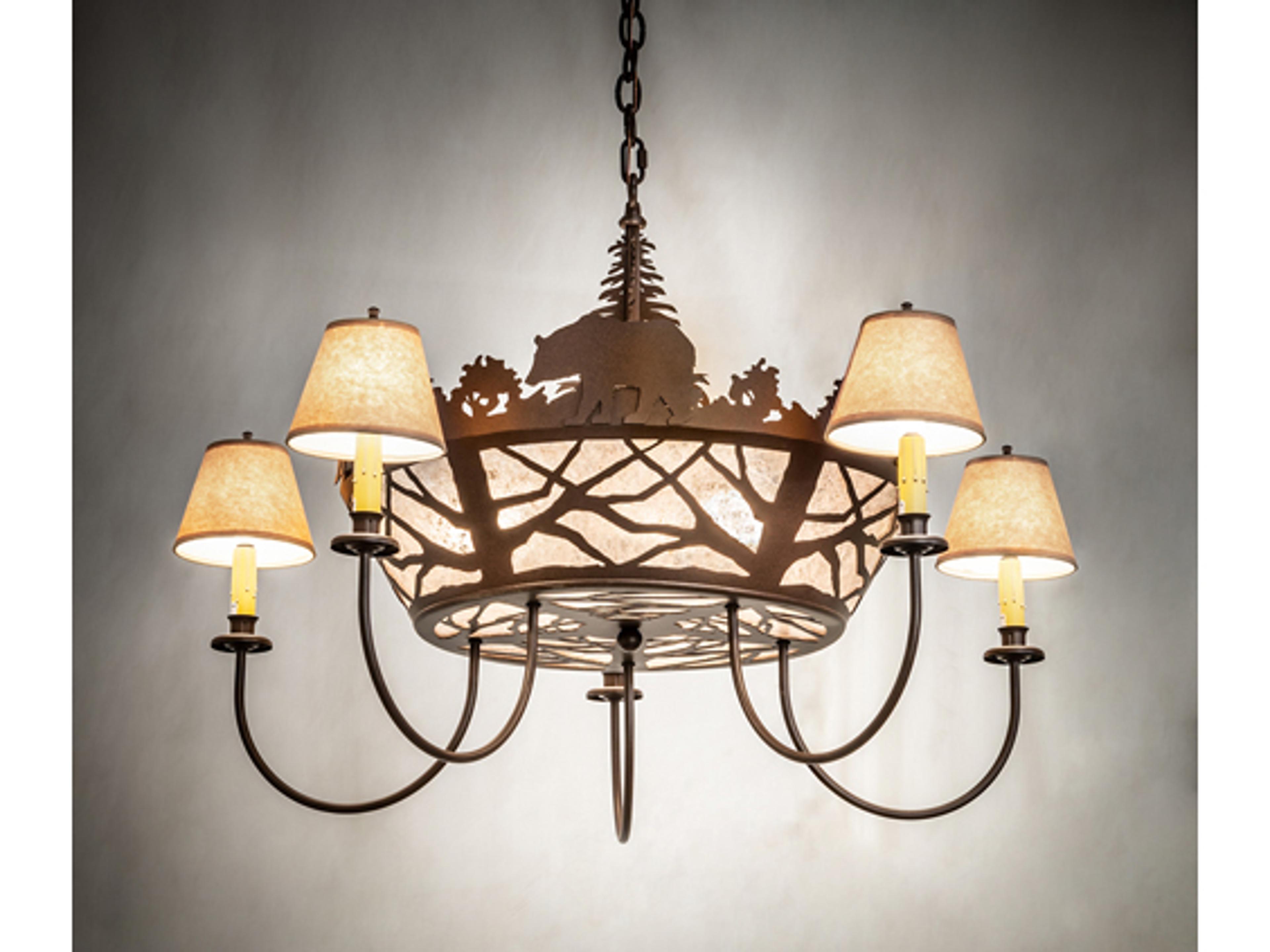 3 5-Light Brown Glass Empire Chandelier