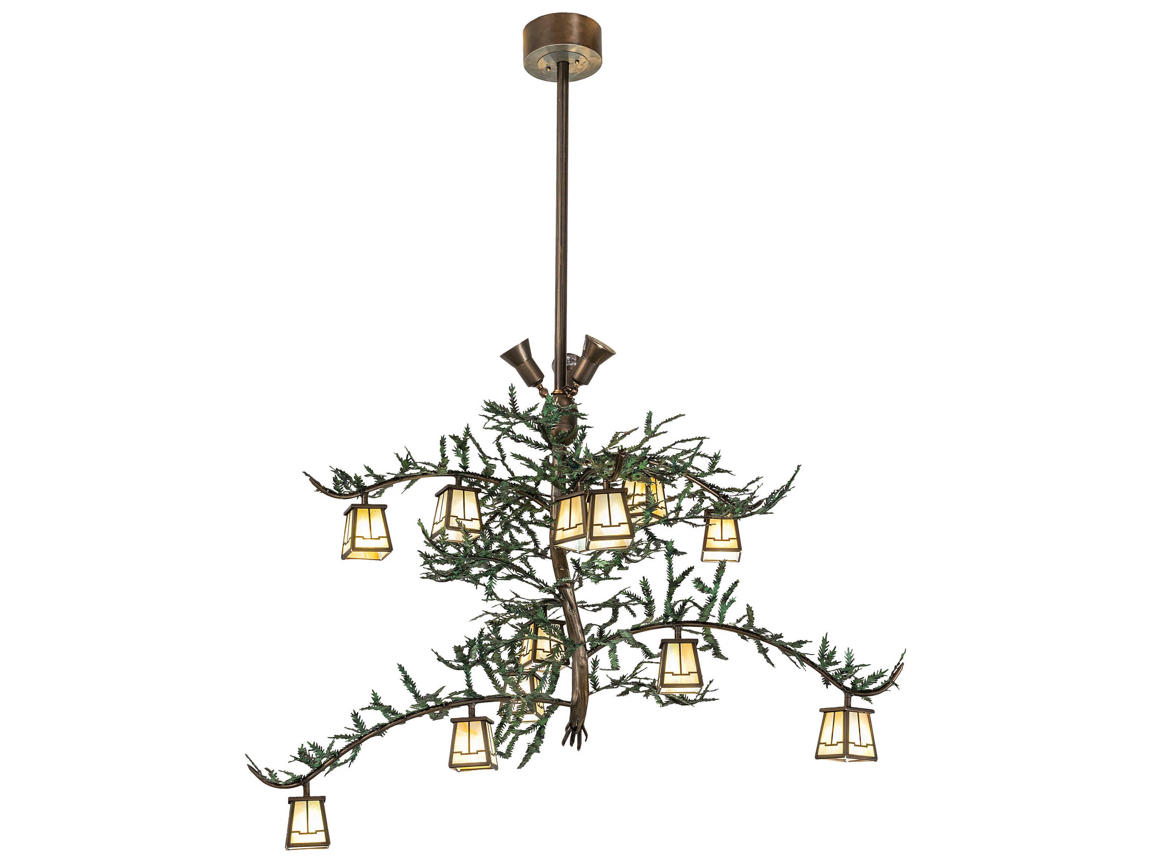 Pine Branch Valley View 15-Light Antique Copper Glass Lantern Chandelier