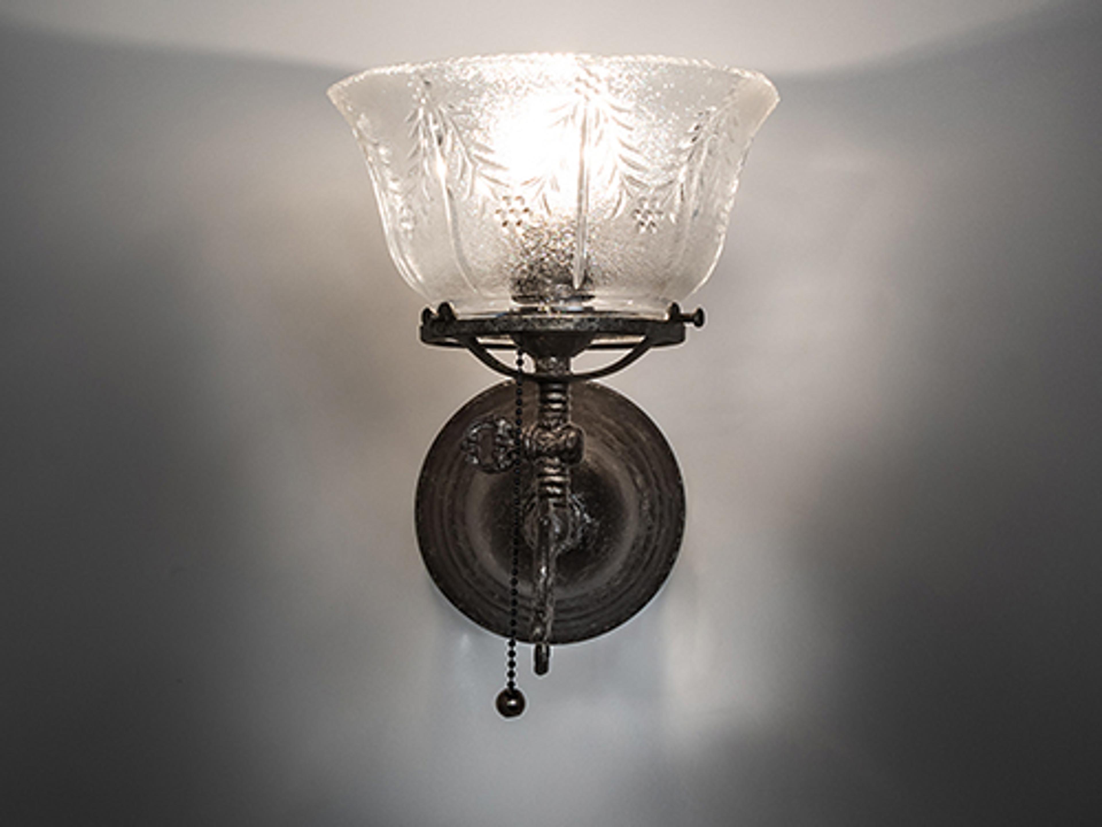Revival Gas And Electric 1-Light Pewter Glass Wall Sconce