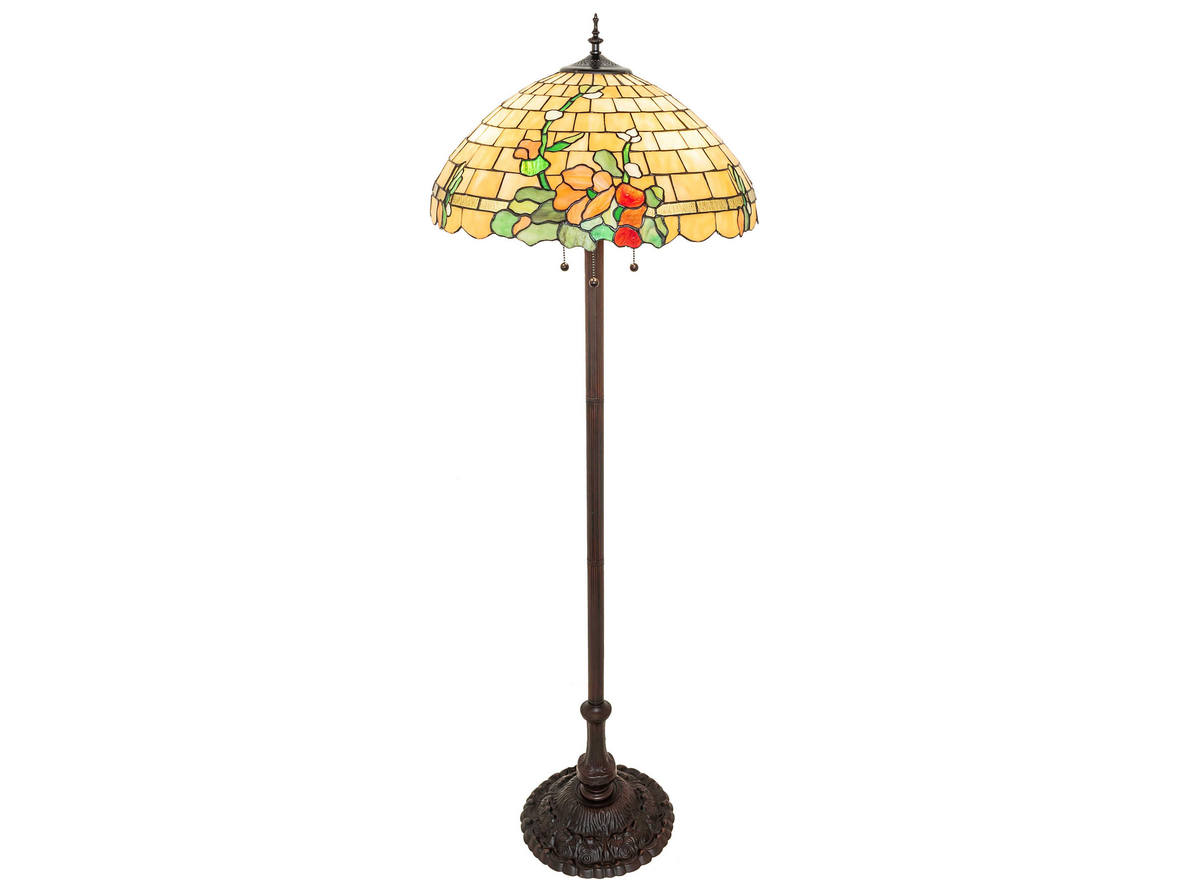 Duffner & Kimberly Hollyhock Mahogany Bronze Glass Tiffany Floor Lamp