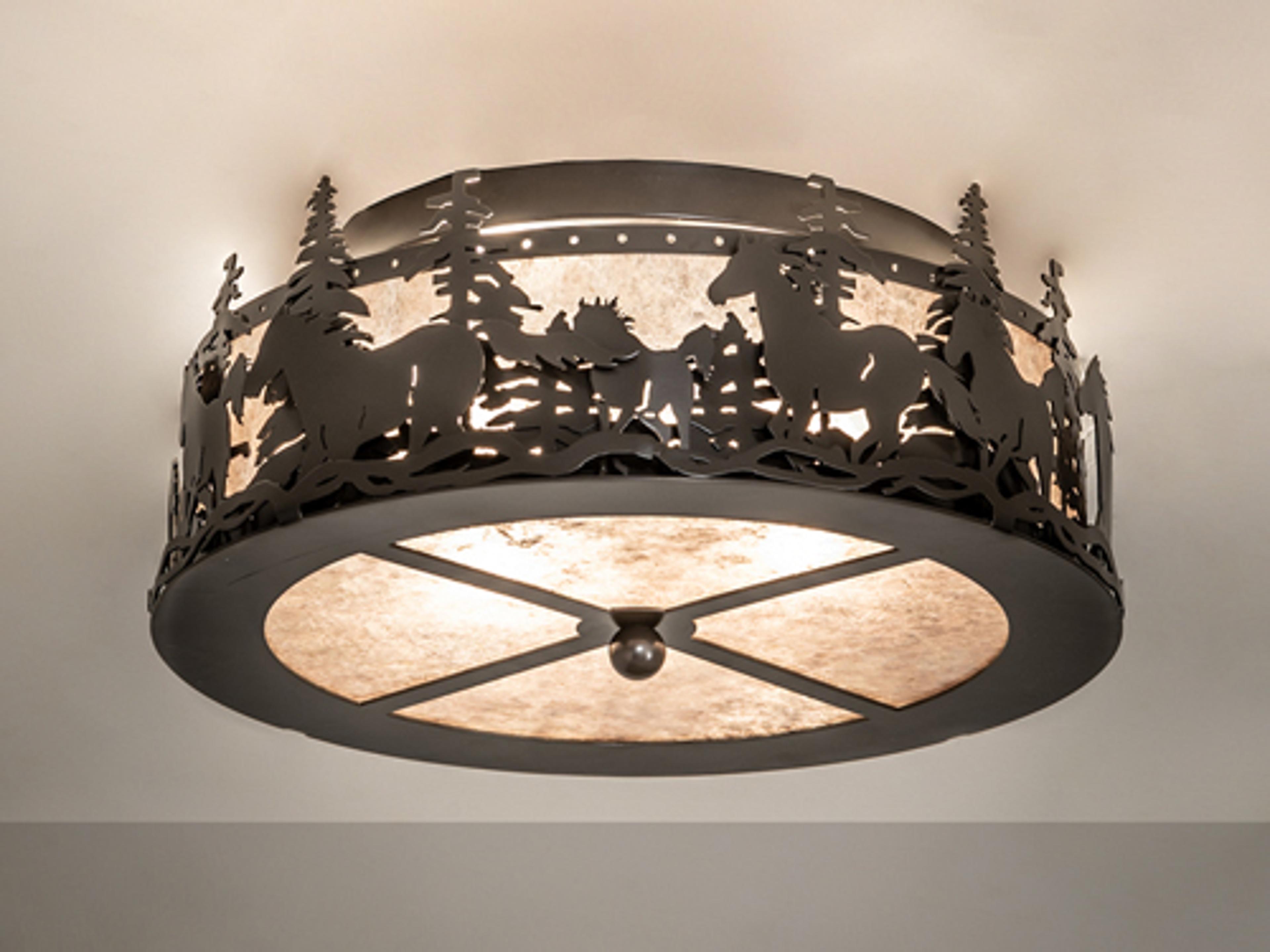 Tall Pines 2-Light Timeless Bronze Glass Drum Flush Mount