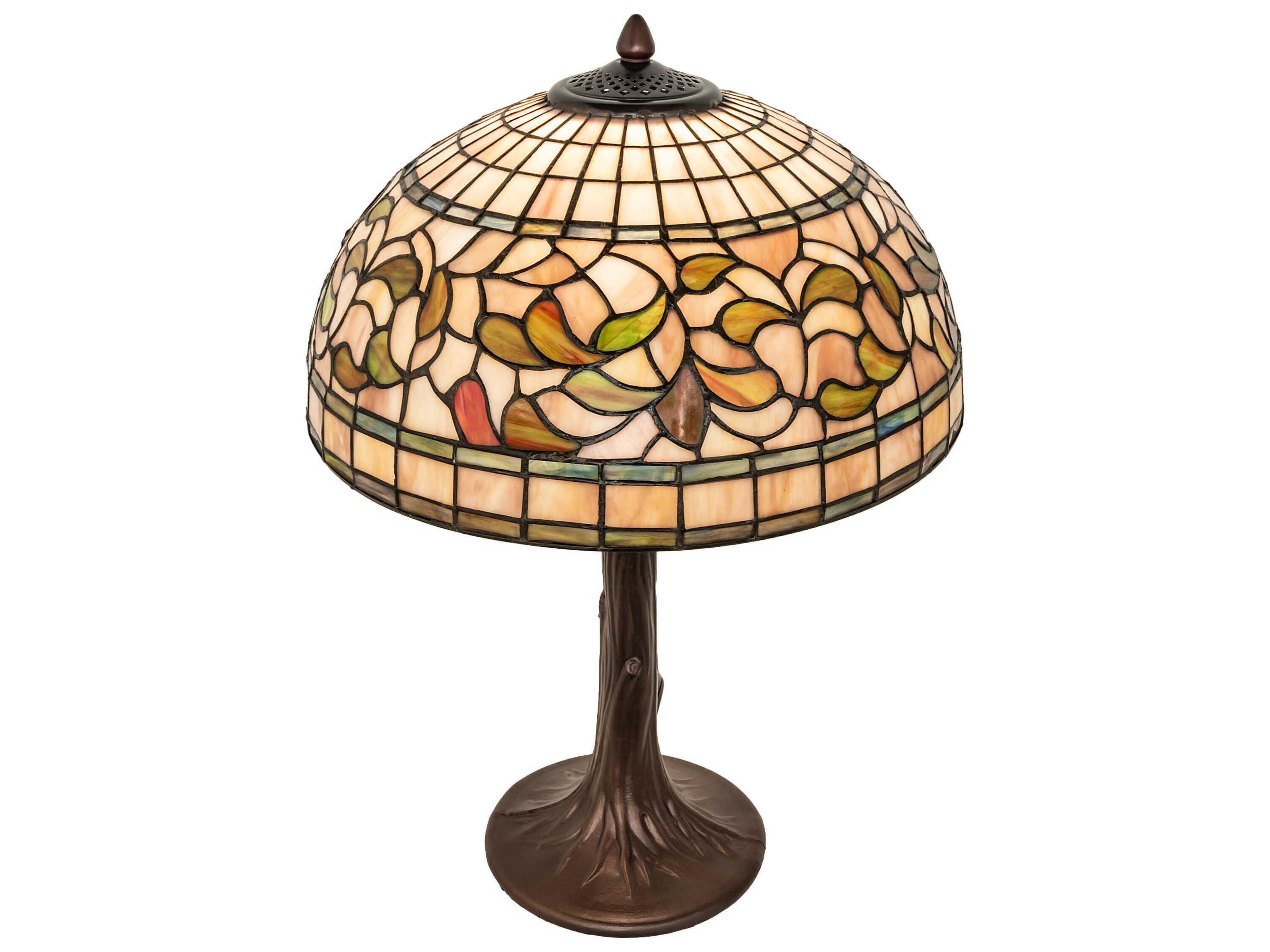 Tiffany Turning Leaf Mahogany Bronze Glass Table Lamp
