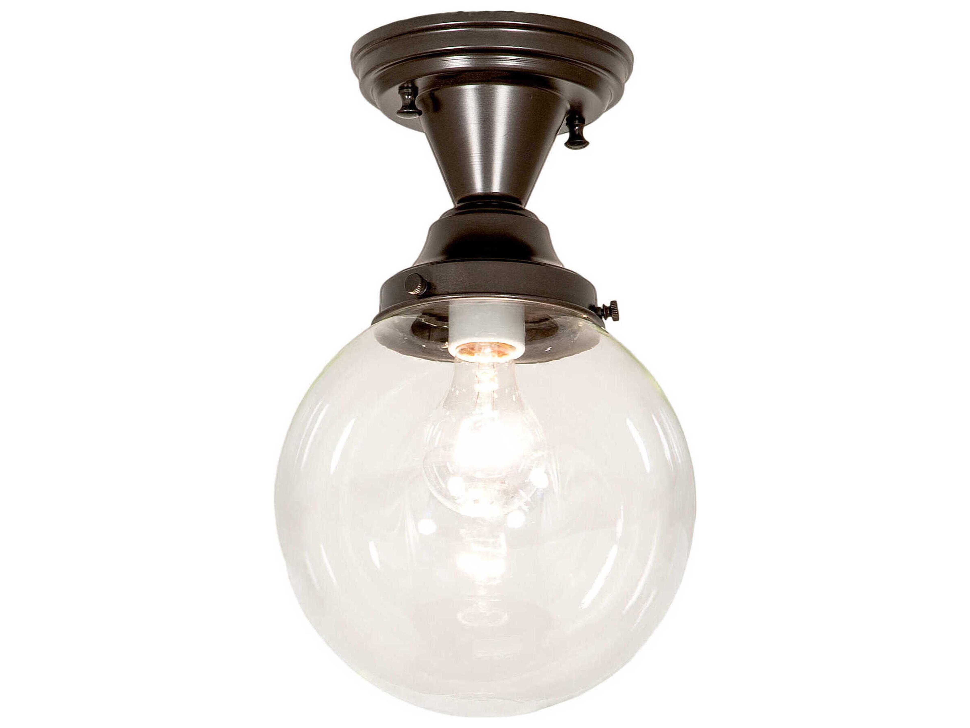 Revival Schoolhouse 1-Light Craftsman Brown Glass Globe Round Semi Flush Mount