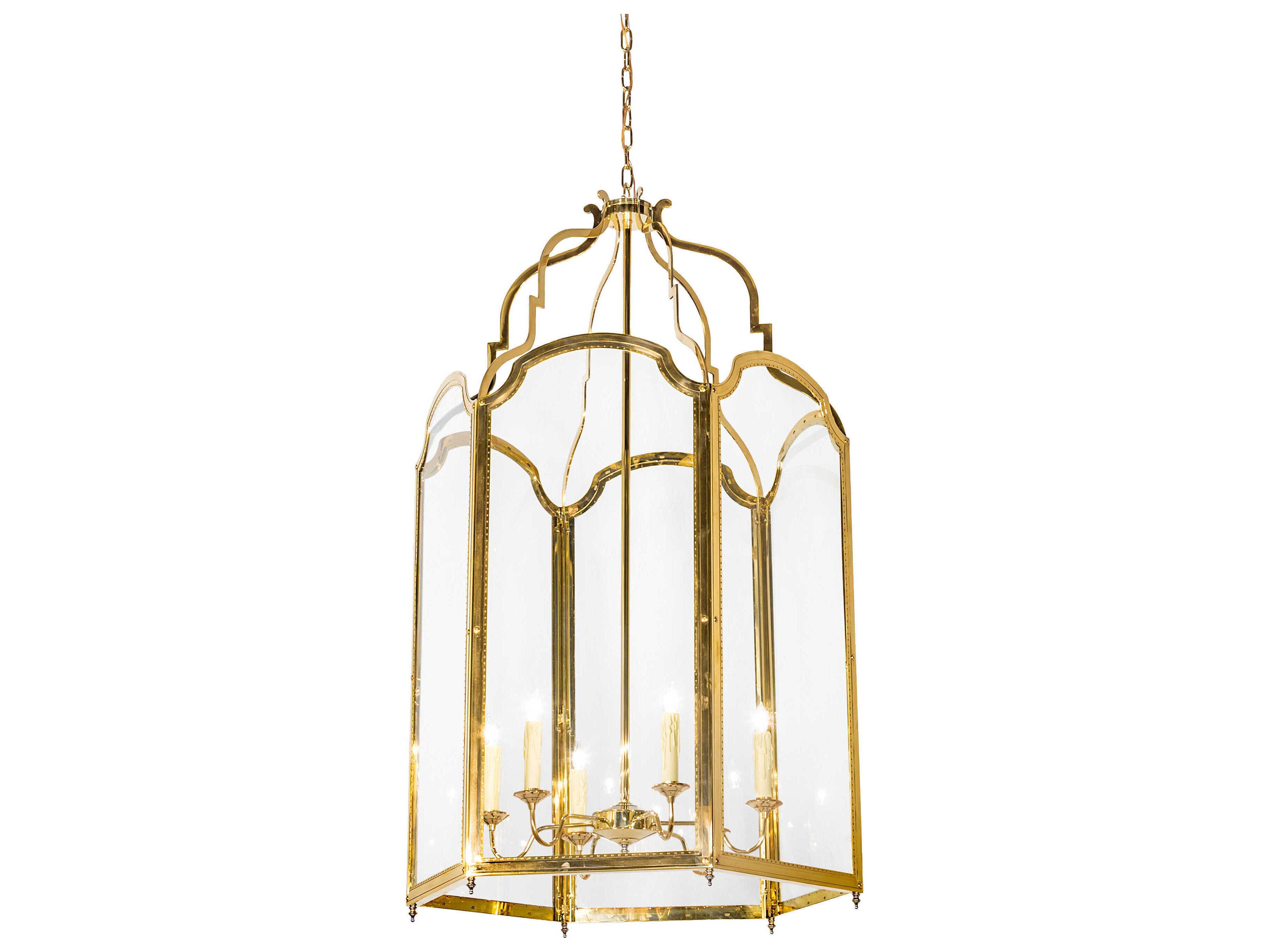 6-Light Polished Brass Glass Candelabra Chandelier