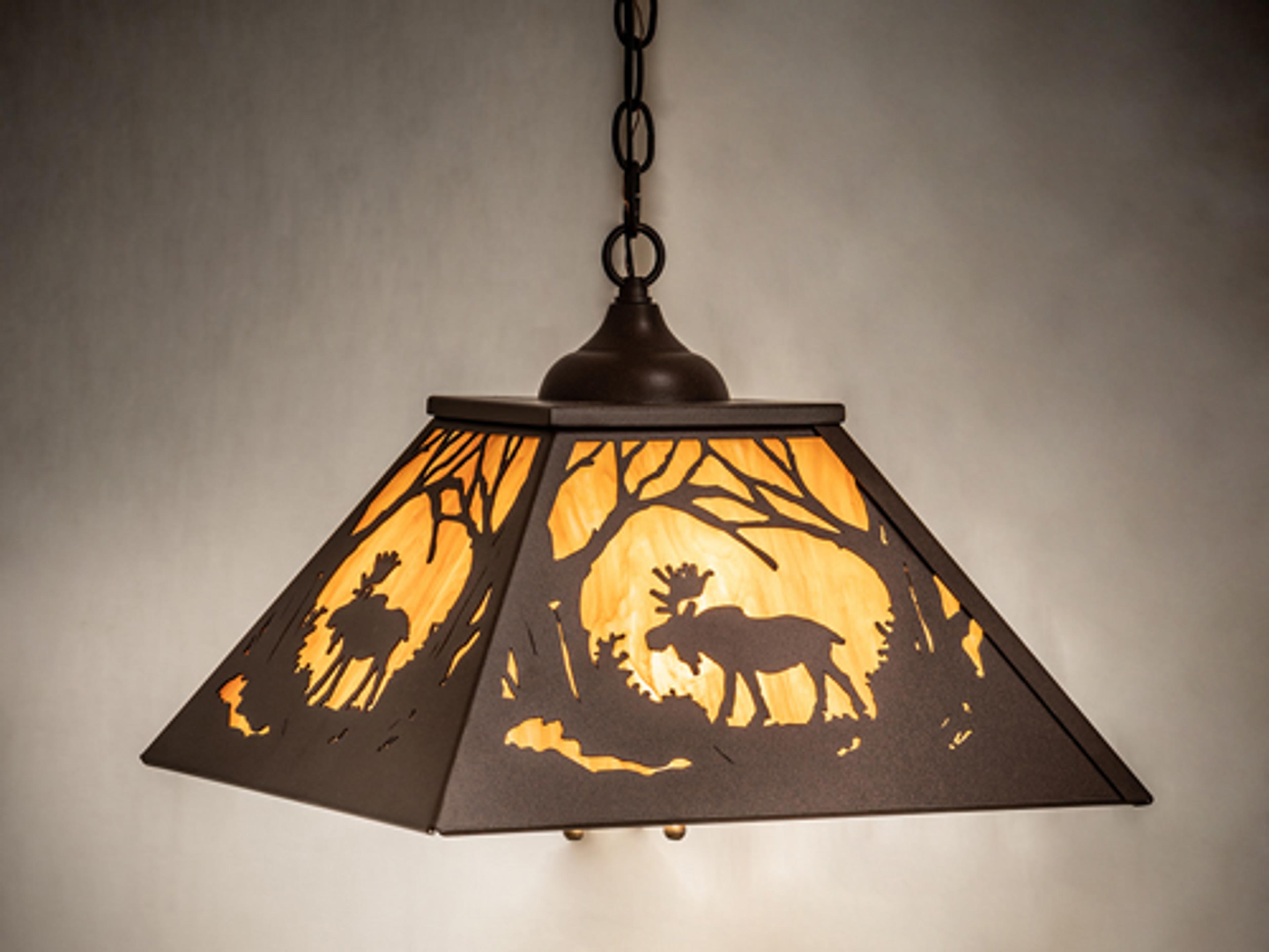 Moose At Dawn 3-Light Brown Glass Empire Pendant