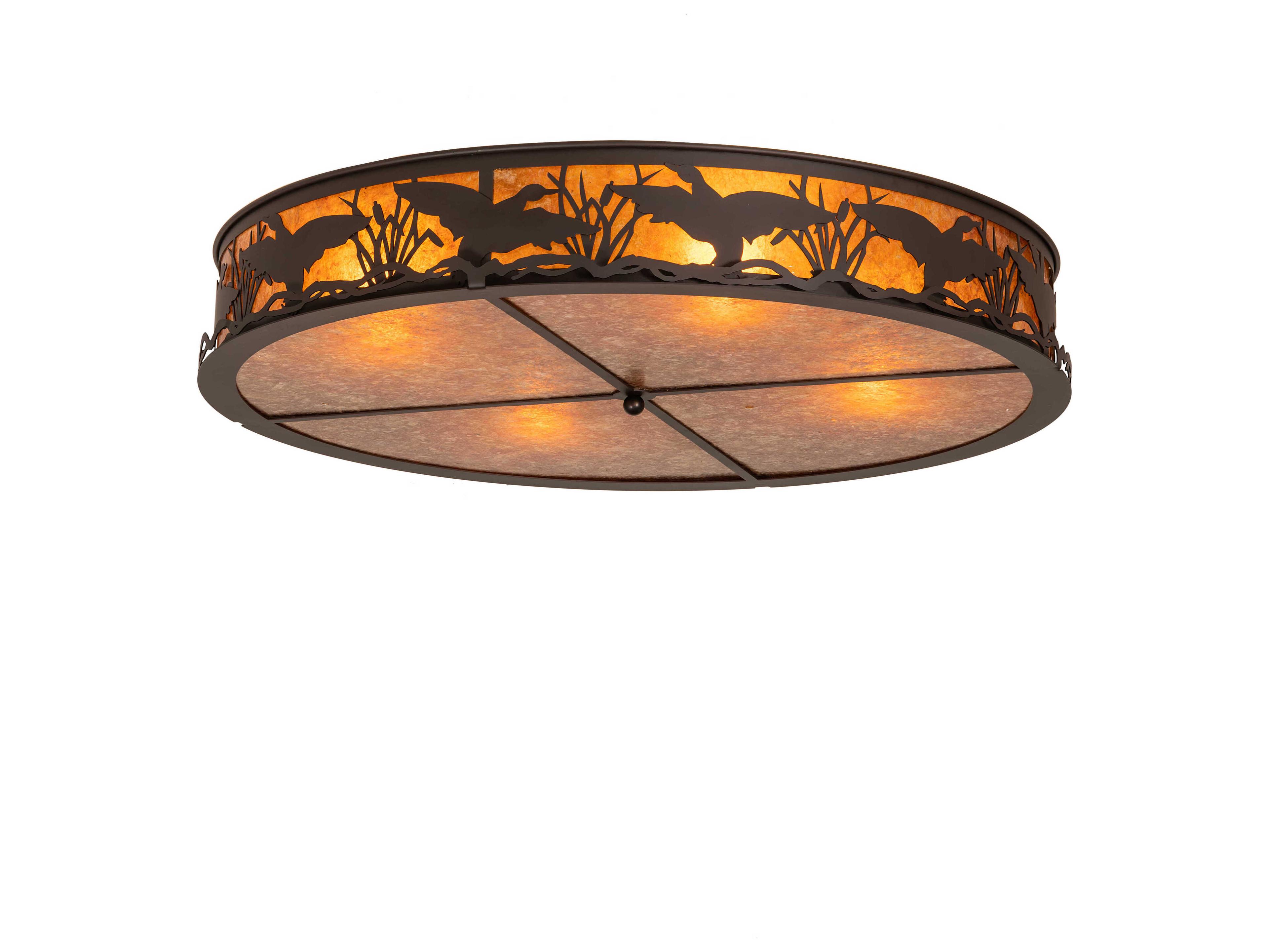 Ducks In Flight 4-Light Oil Rubbed Bronze Yellow Glass Round Flush Mount