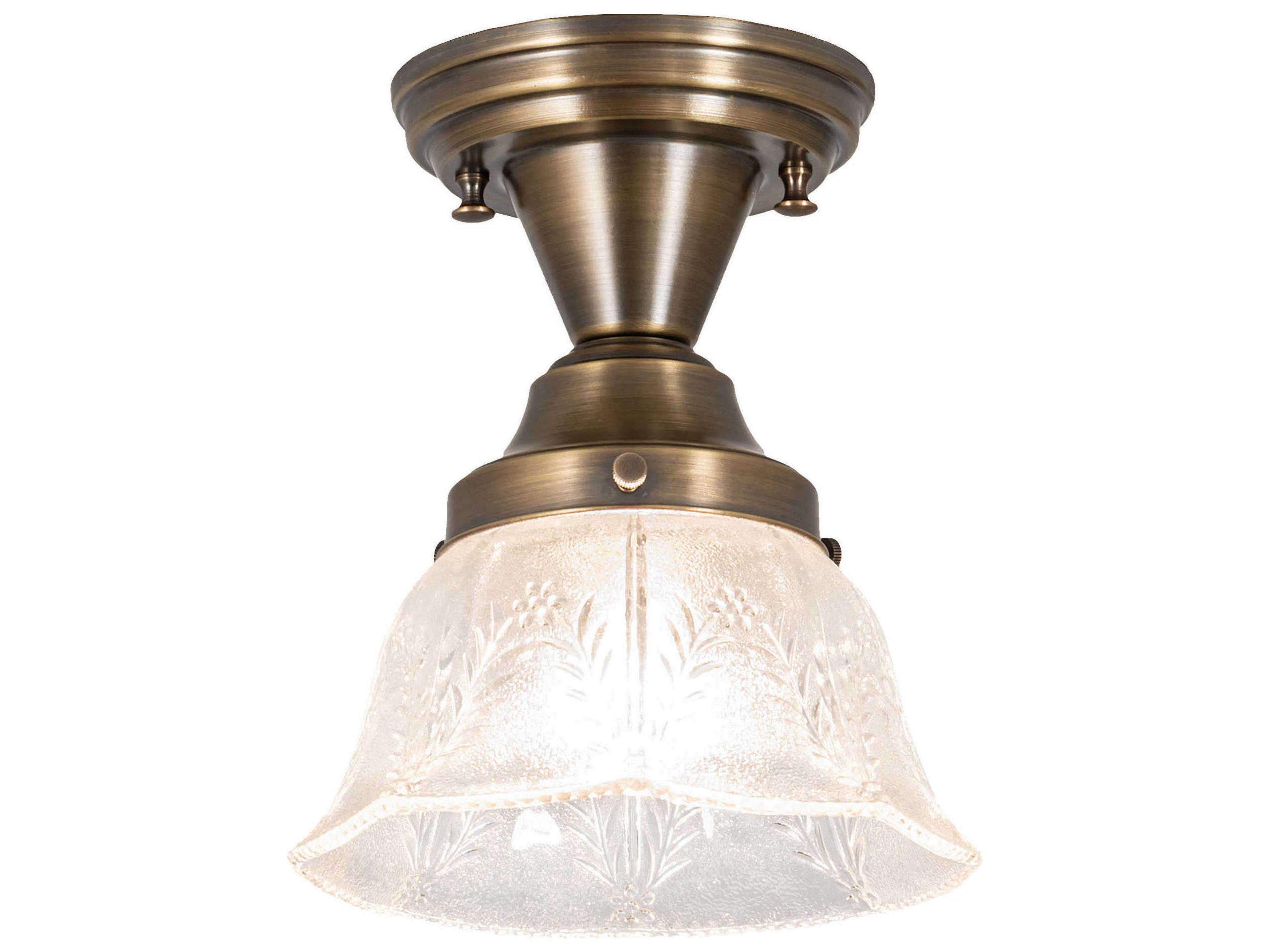 Revival 1-Light Antique Brass Glass Bell Semi Flush Mount