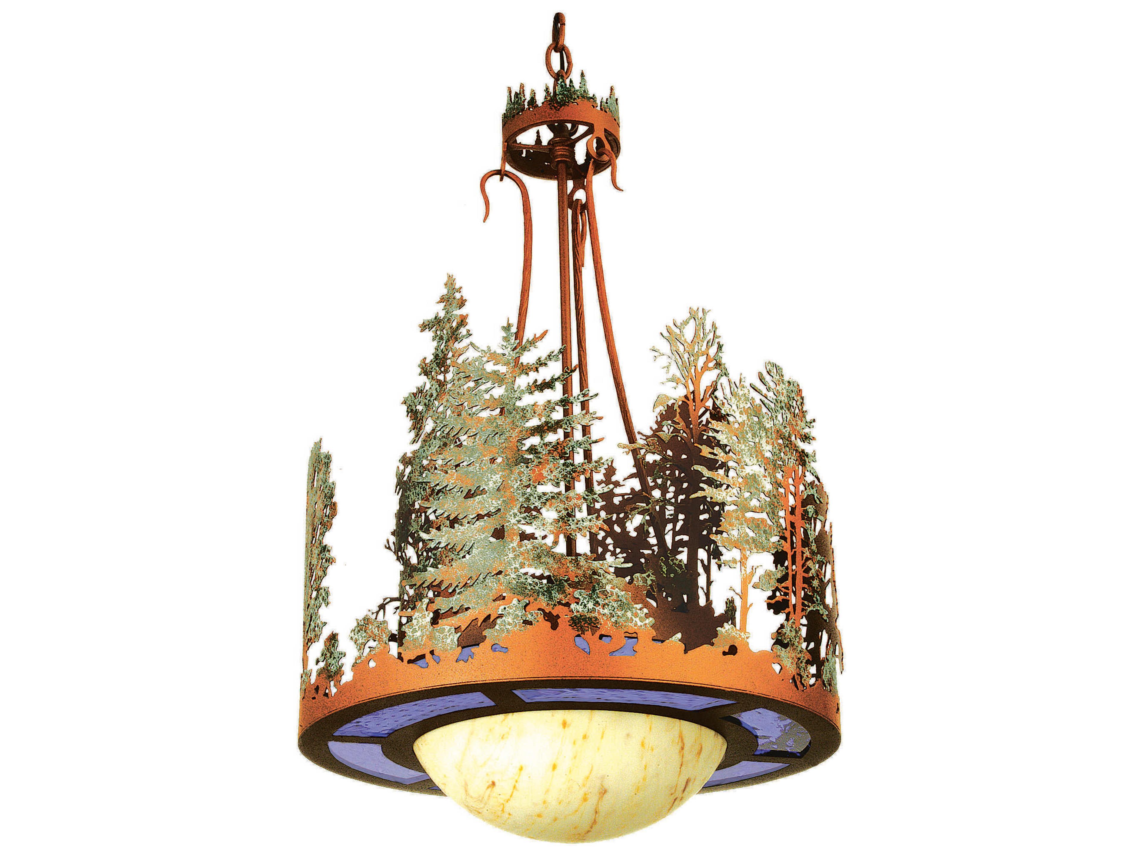 1-Light Rust Blue Tiffany Bowl Pendant