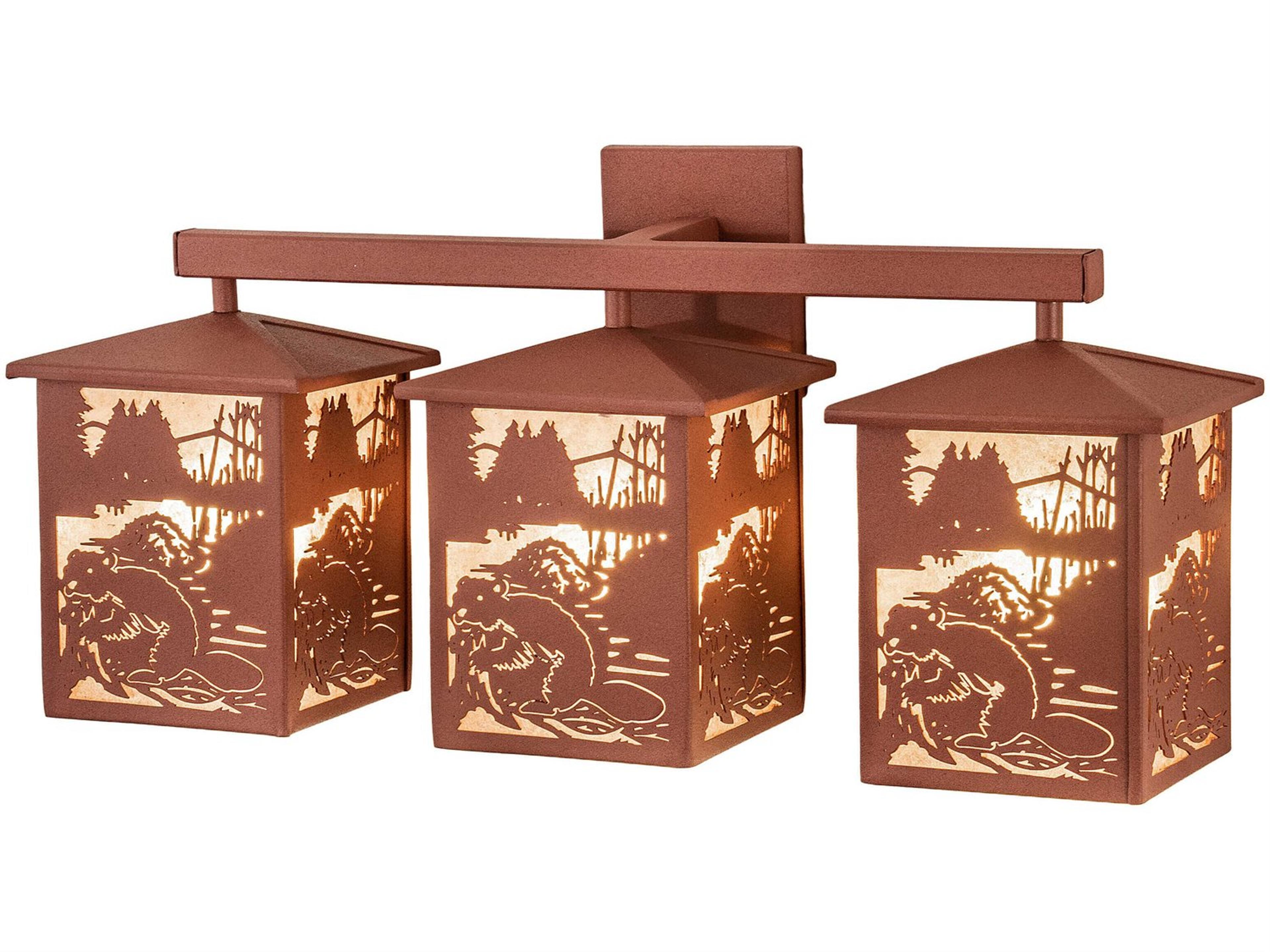Beaver At Work 3-Light Rust Brown Glass Vanity Light