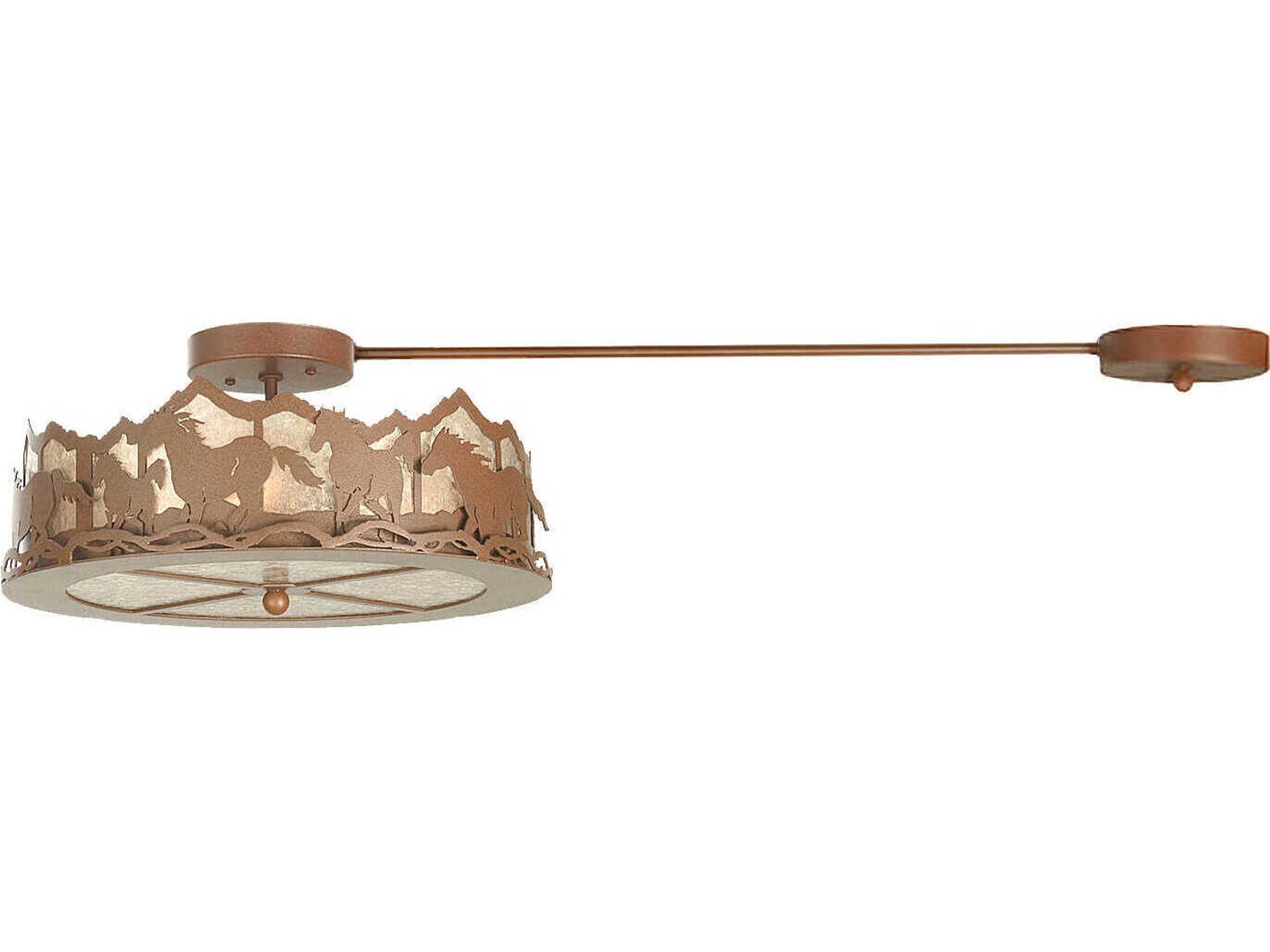 Running Horses 3-Light Rust Brown Glass LED Drum Semi Flush Mount