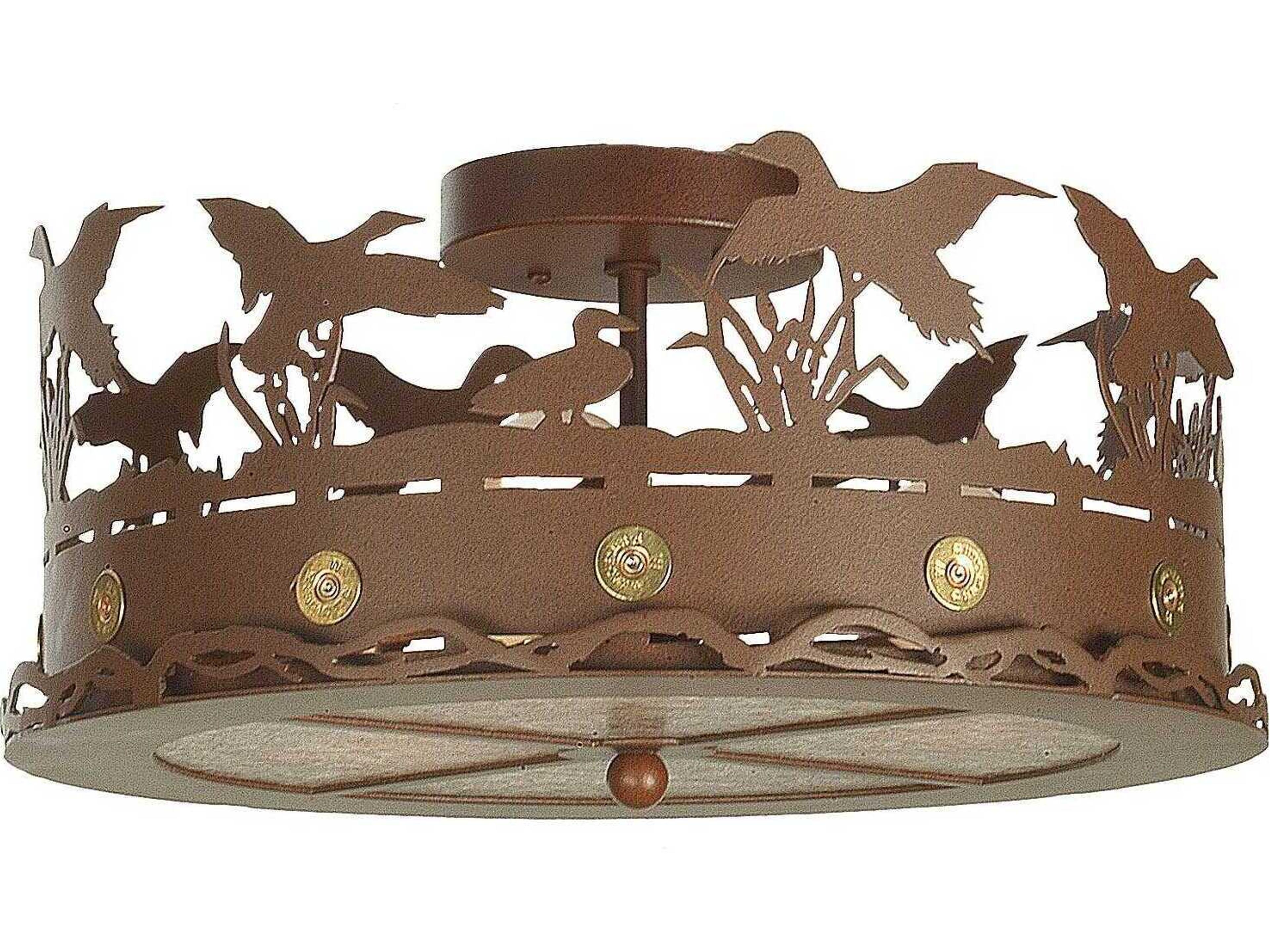 Ducks In Flight 3-Light Rust Brown LED Round Flush Mount