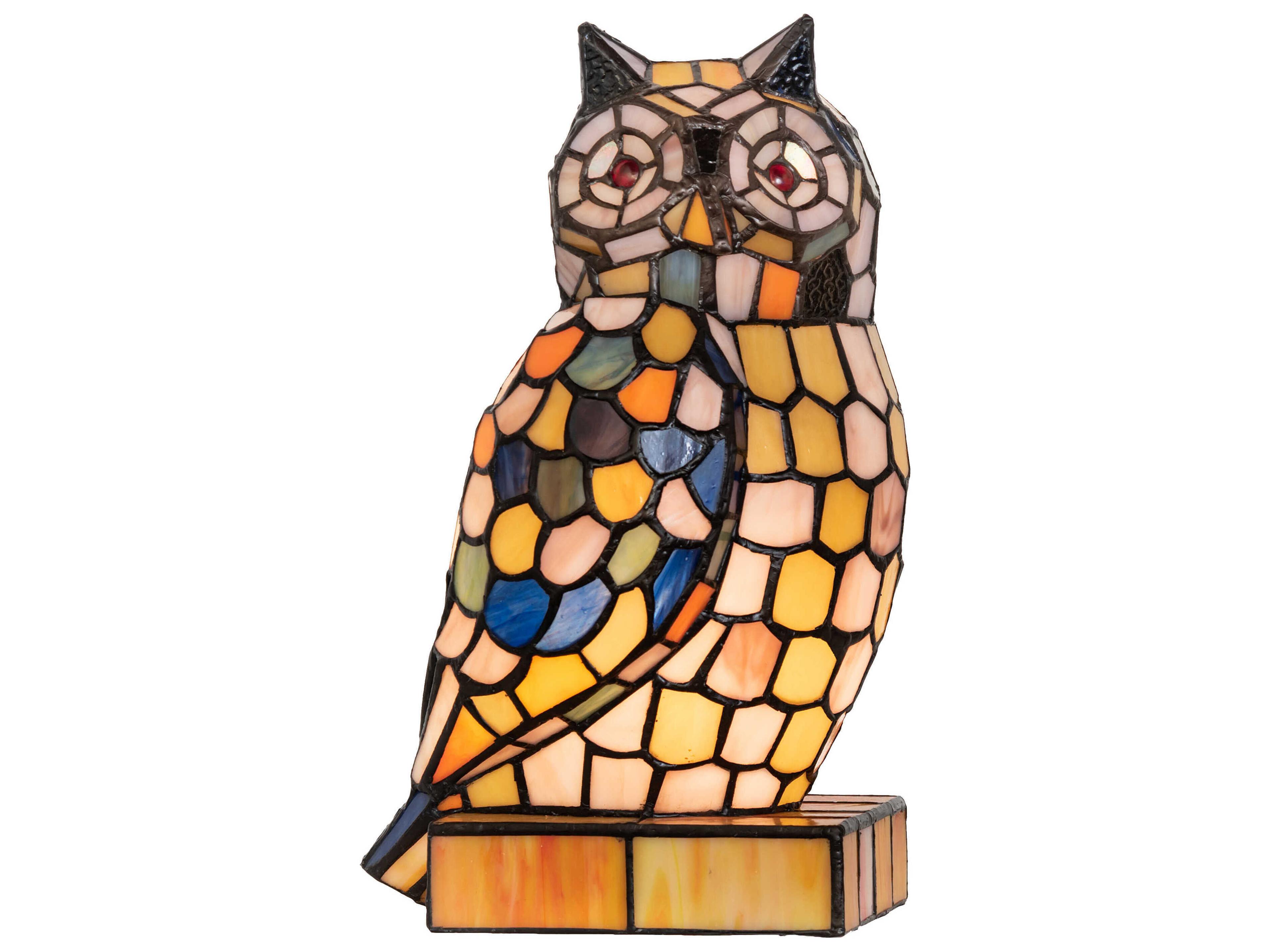 Meyda Owl Ruby Green Orange Table Lamp