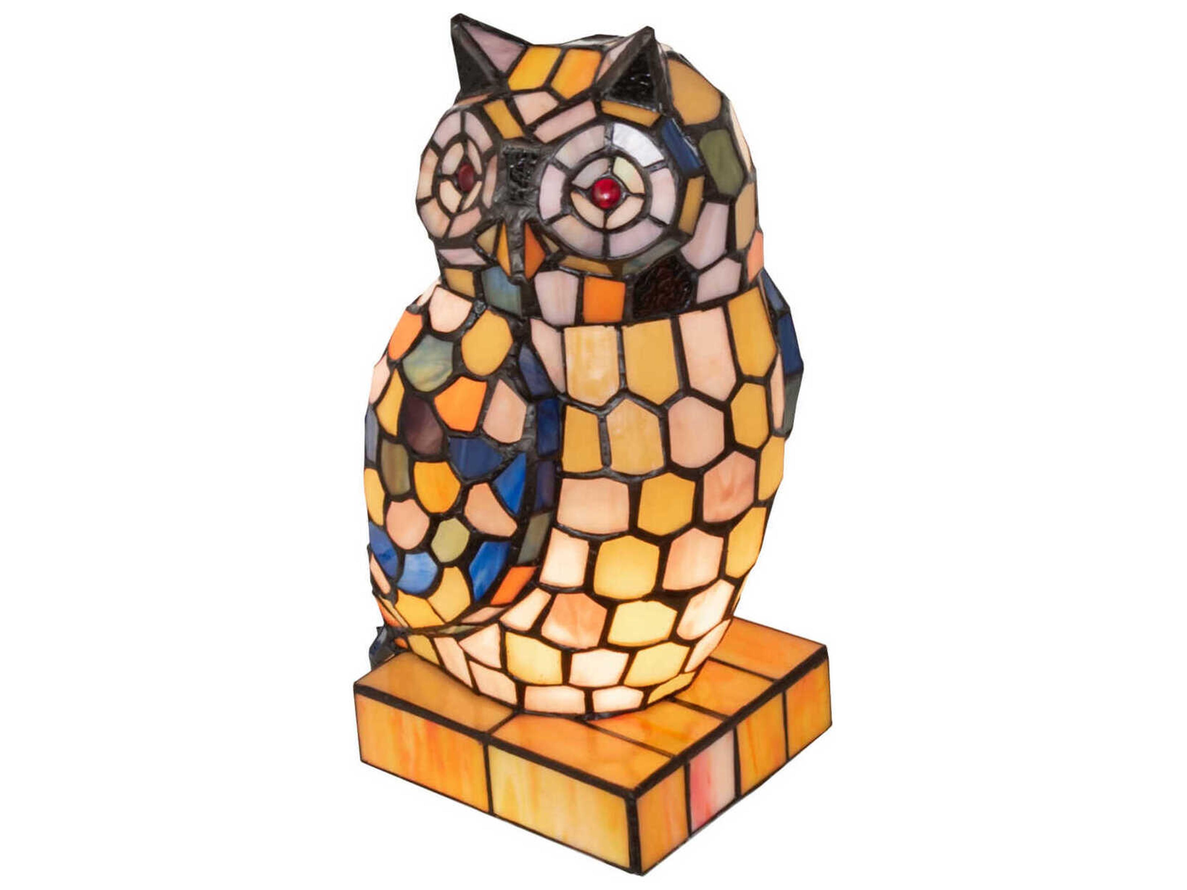 Meyda Owl Ruby Green Orange Table Lamp
