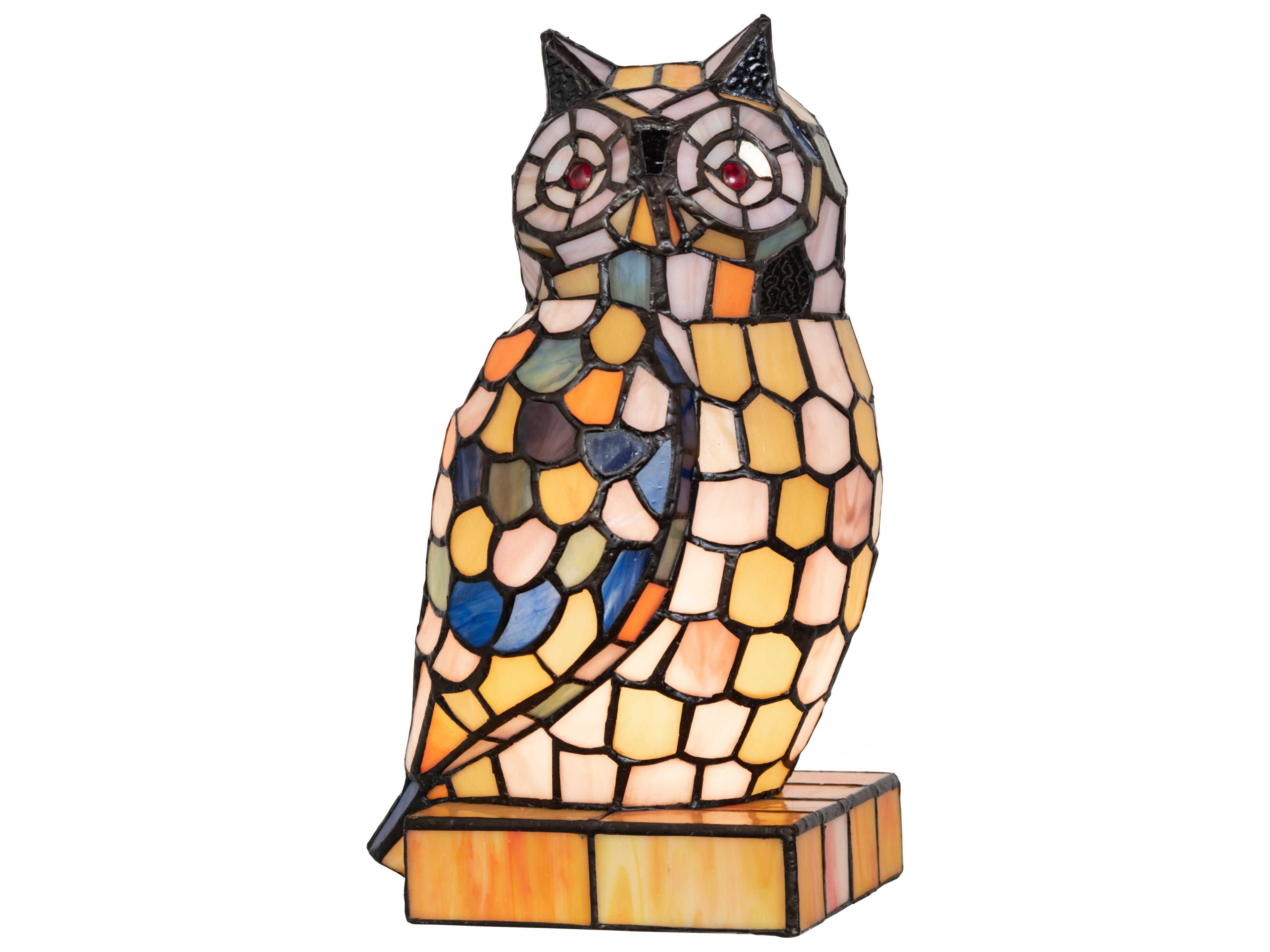 Meyda Owl Ruby Green Orange Table Lamp