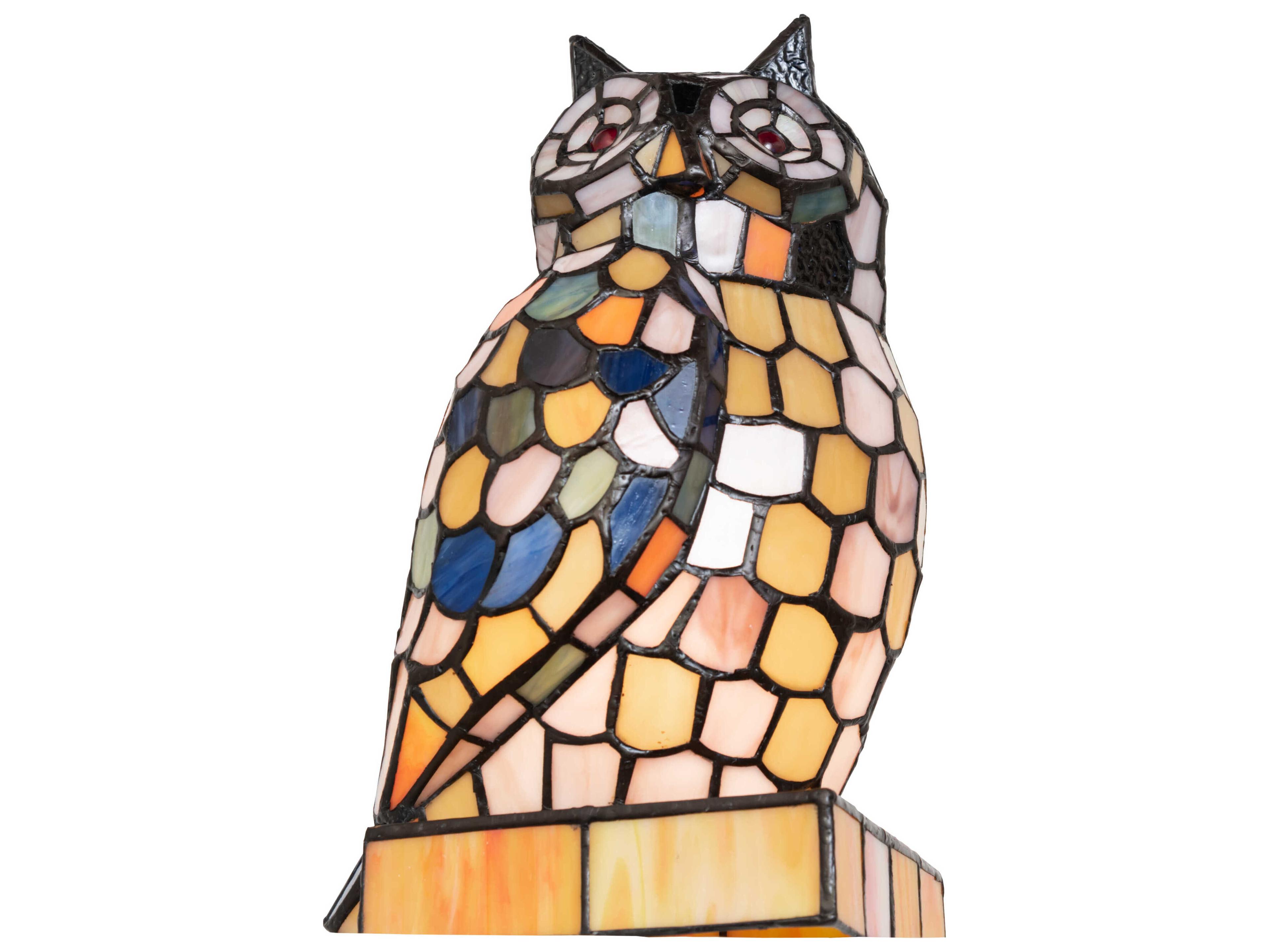 Meyda Owl Ruby Green Orange Table Lamp