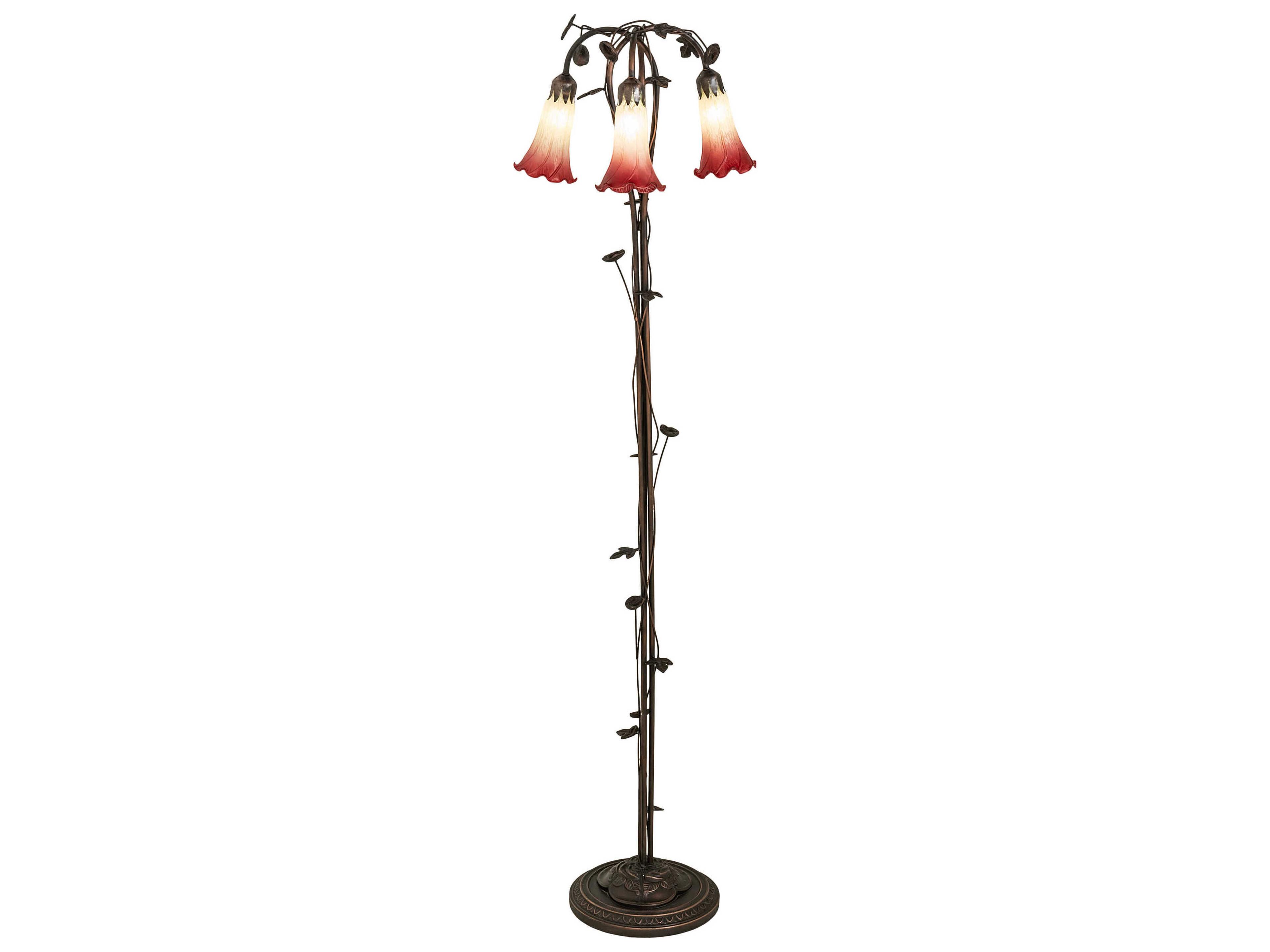 Pond Lily Mahogany Bronze Tiffany Floor Lamp with Seafoam Cranberry Glass Shade