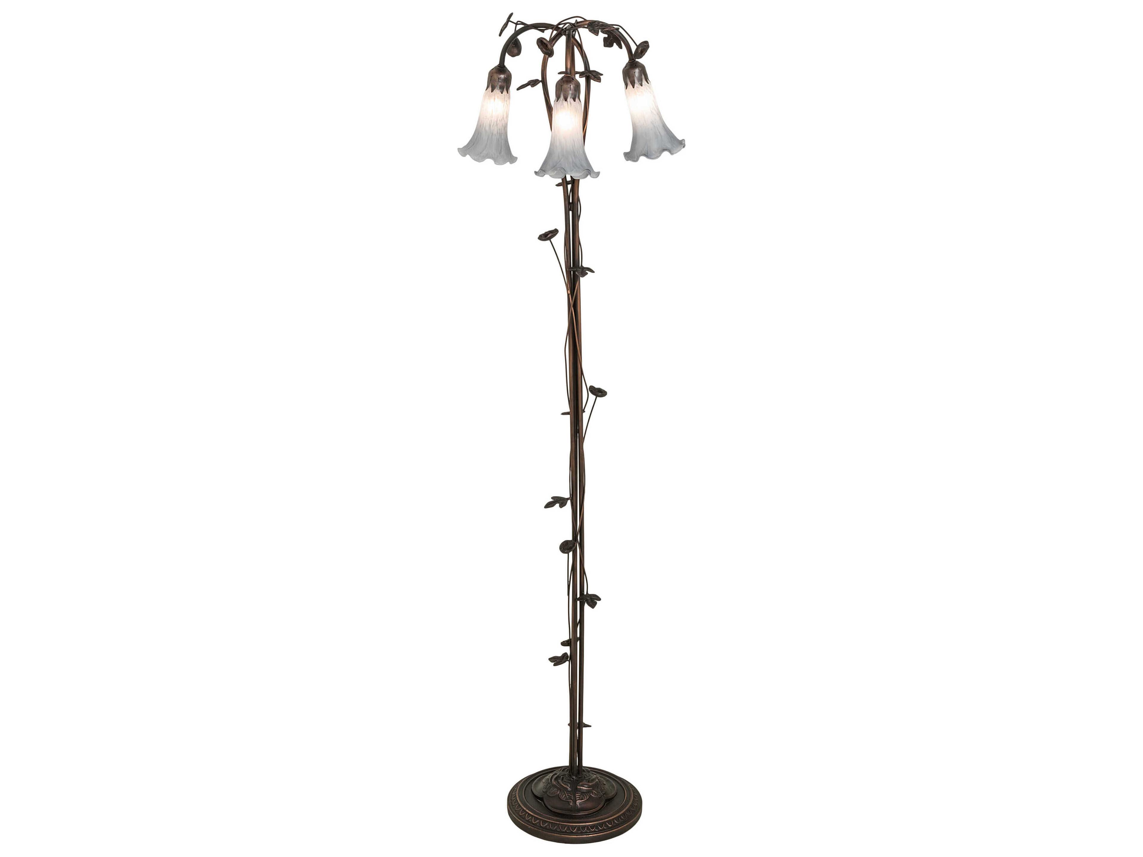 Pond Lily Mahogany Bronze Tiffany Floor Lamp with Grey Glass Shade
