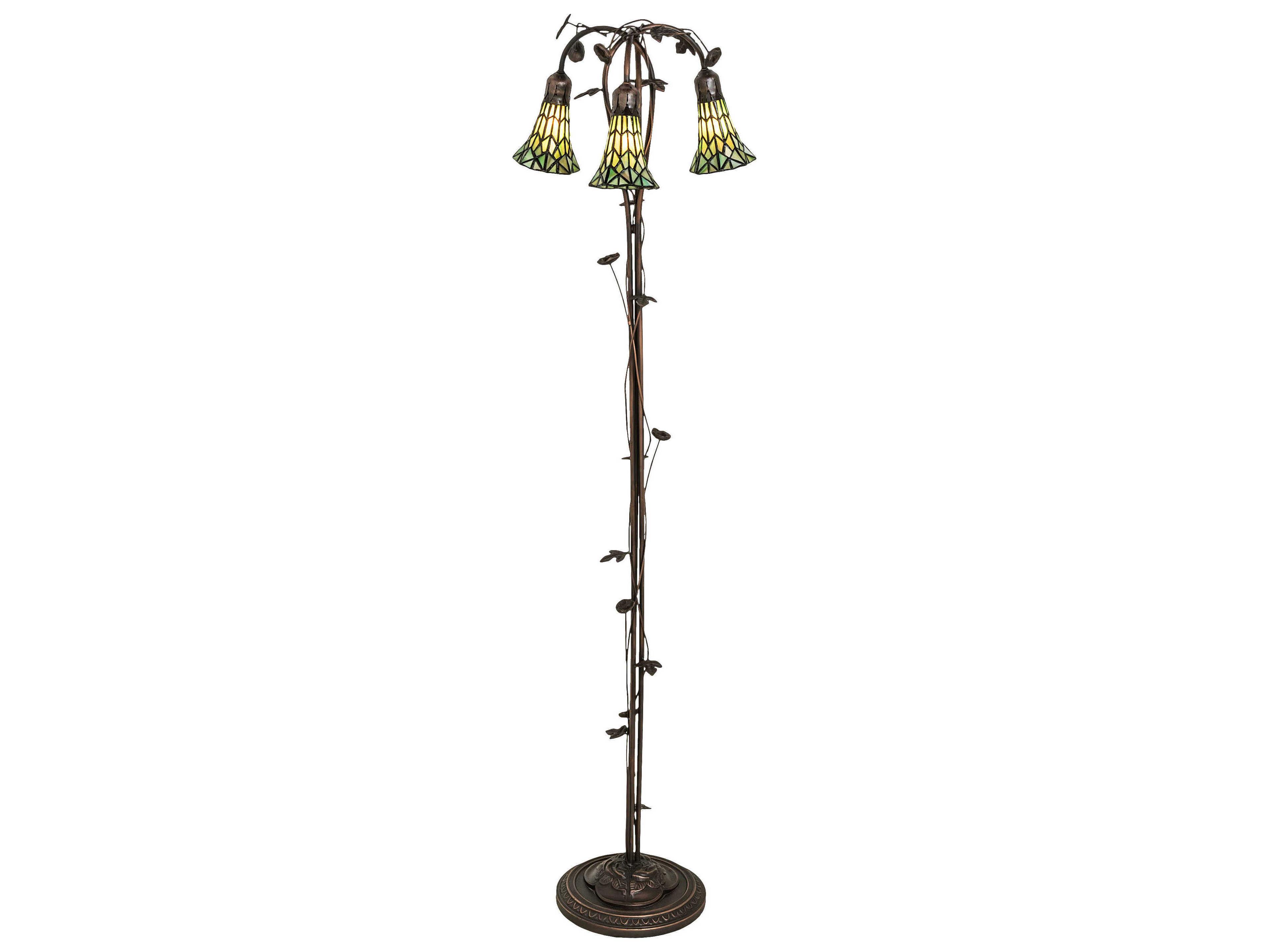 Stained Glass Pond Lily Mahogany Bronze Tiffany Floor Lamp with Green Shade