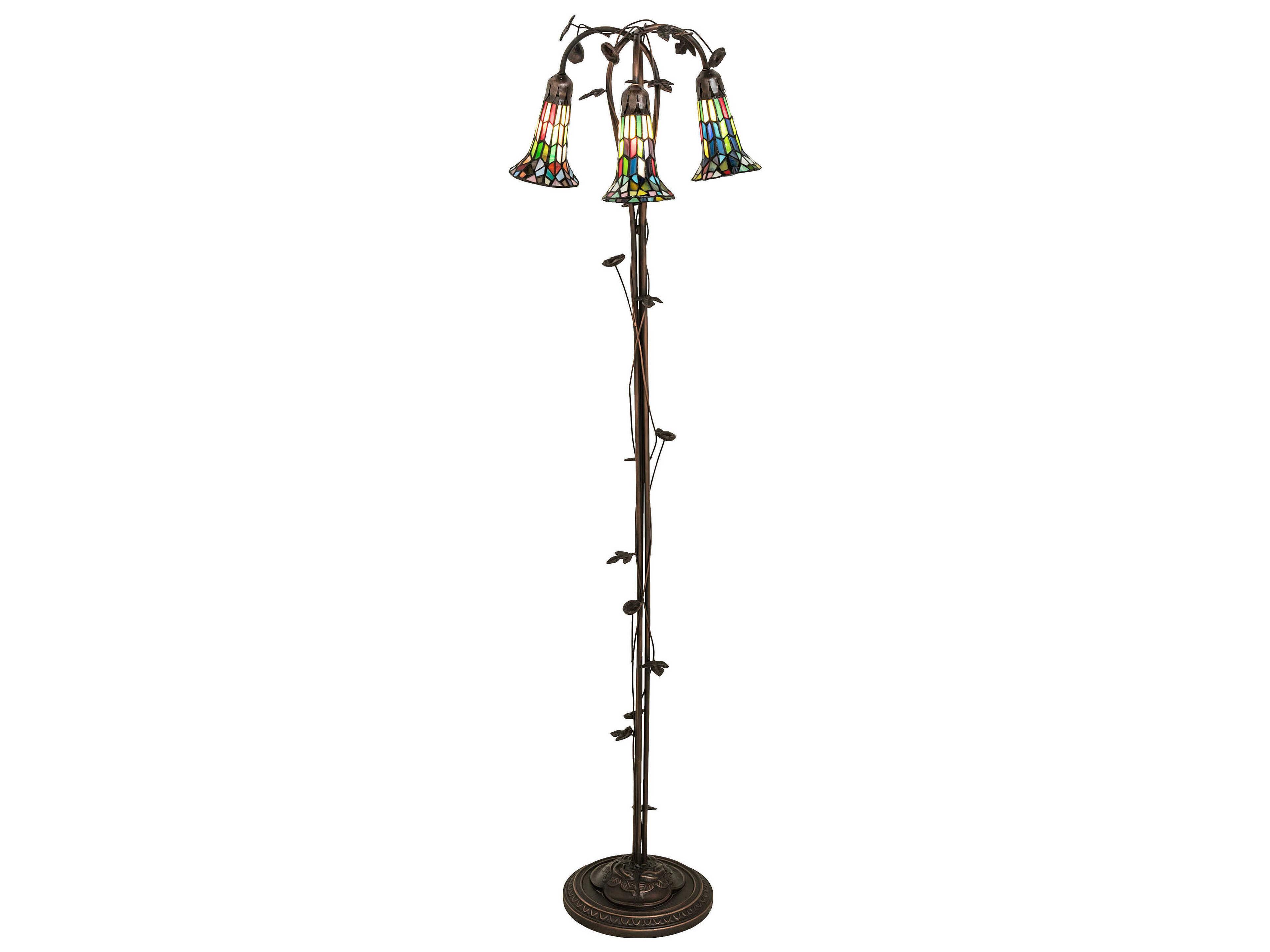 Stained Glass Pond Lily Mahogany Bronze Tiffany Floor Lamp with Shade