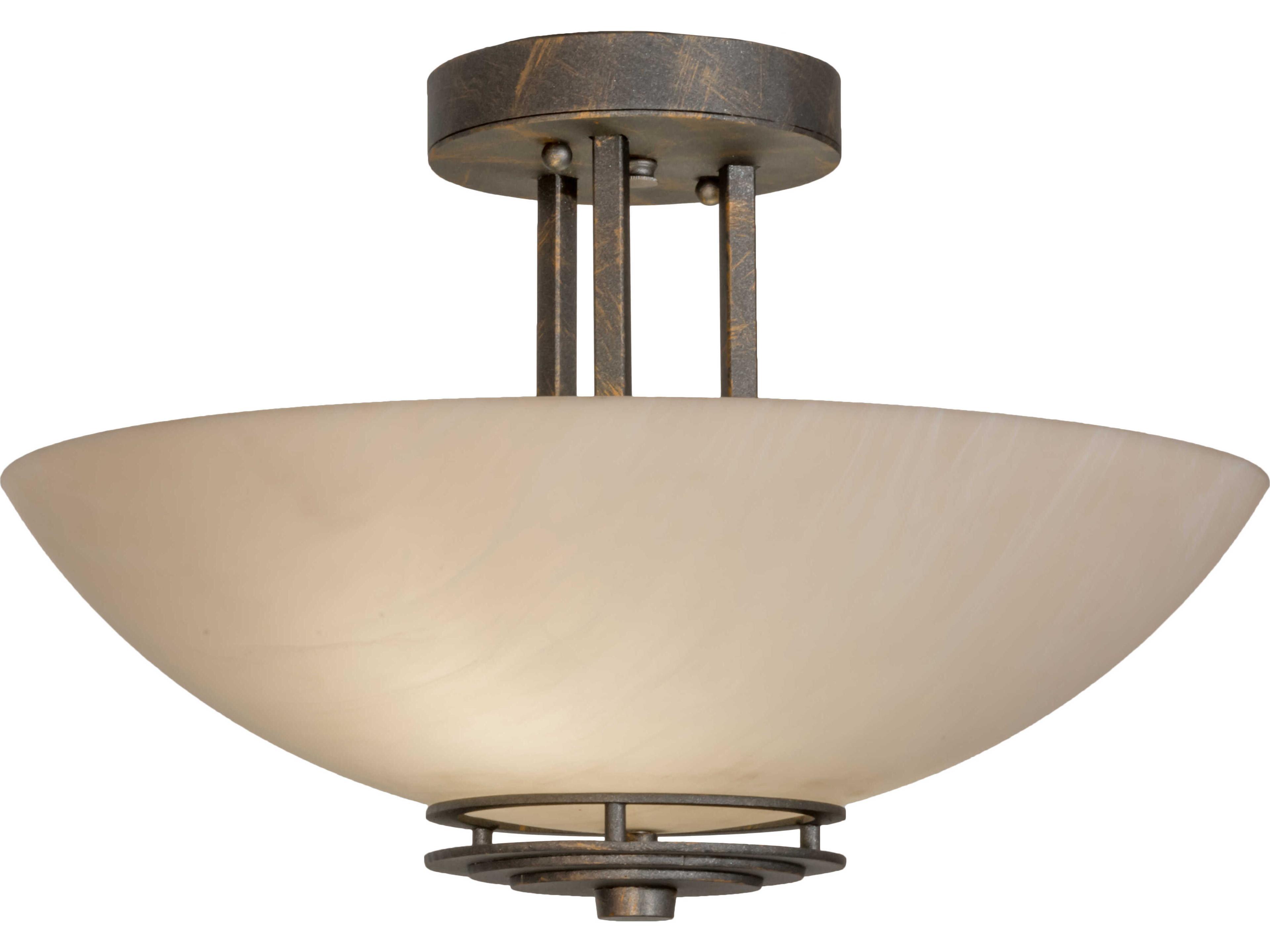Meyda 2-Light French Bronzed White Glass Bowl Semi Flush Mount