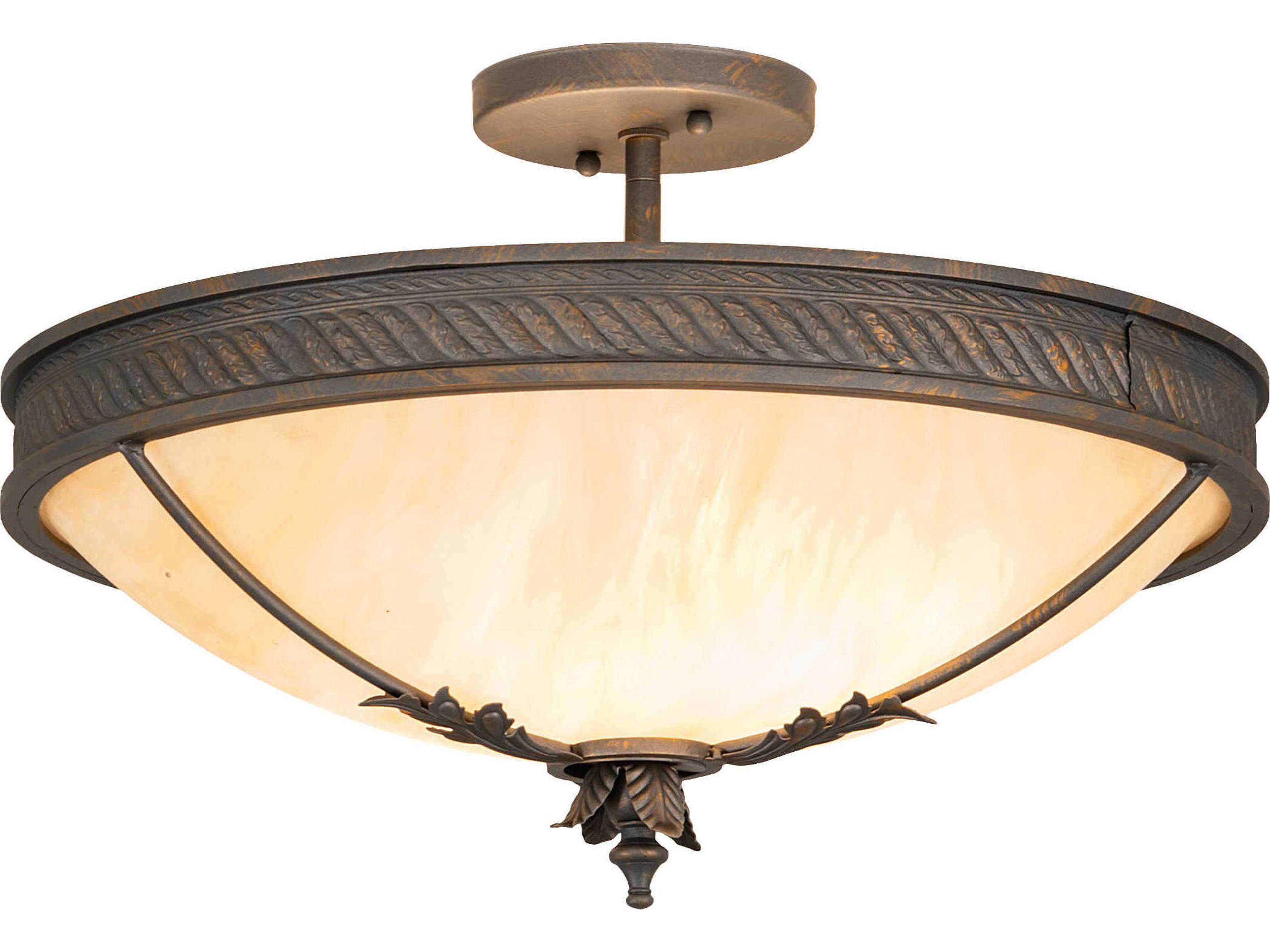 Hoja 2-Light Antique Brown Glass Bowl Semi Flush Mount