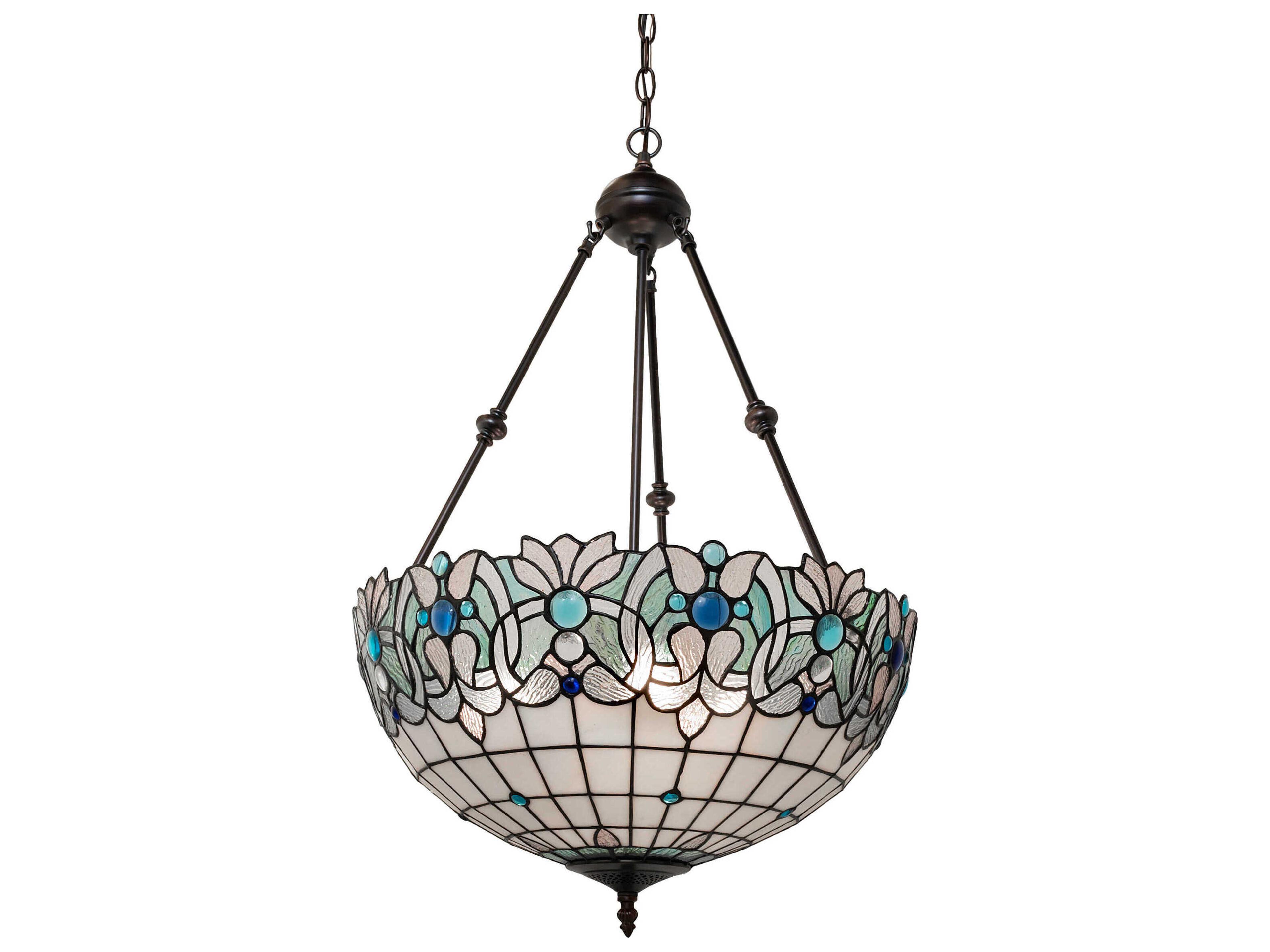 Angelica 3-Light Mahogany Bronze Blue Glass Tiffany Bowl Pendant