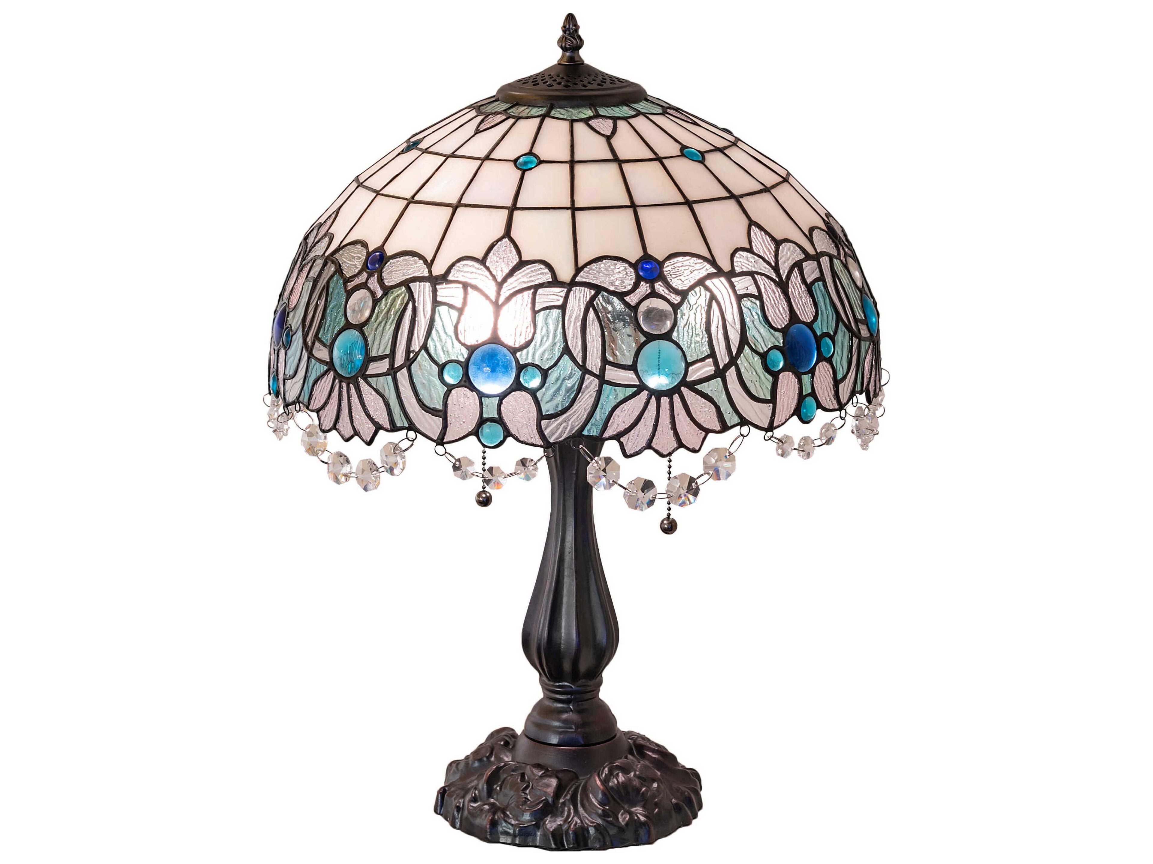 Angelica Mahogany Bronze Blue Clear Iridescent Glass Tiffany Table Lamp