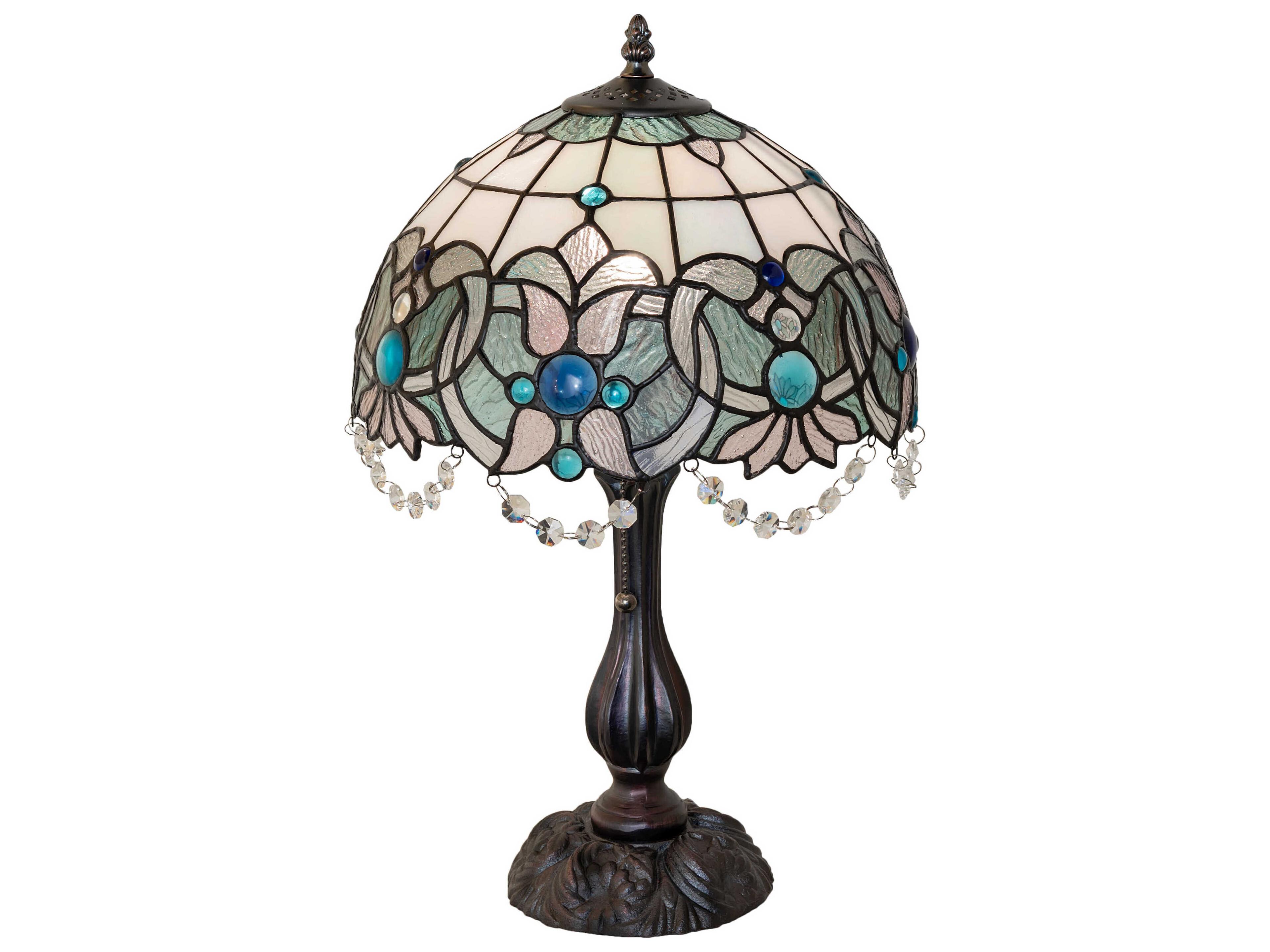 Angelica Mahogany Bronze Blue Clear Iridescent Glass Tiffany Table Lamp