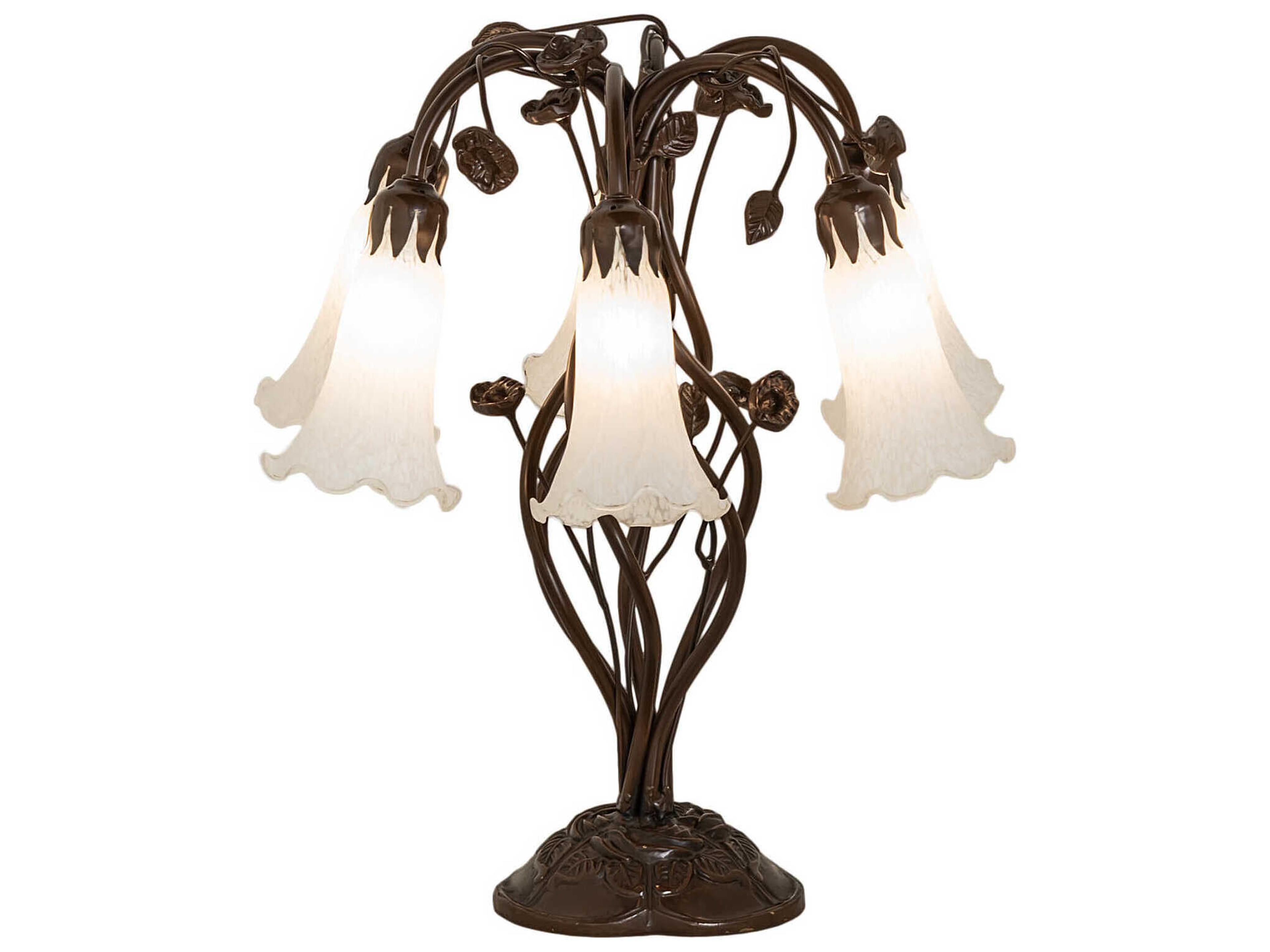 Pond Lily Mahogany Bronze Tiffany Table Lamp with White Glass Shade