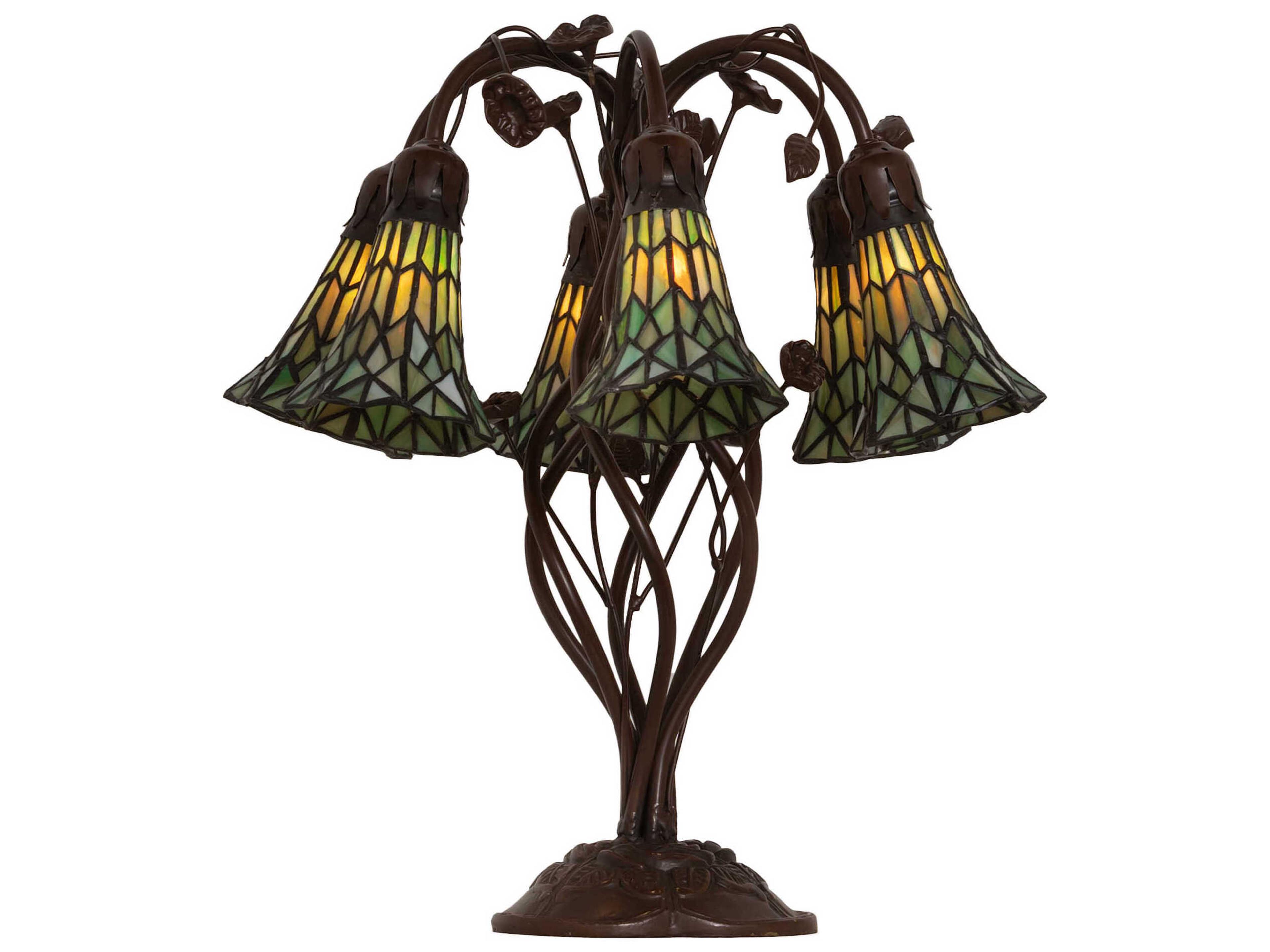 Stained Glass Pond Lily Mahogany Bronze Green Tiffany Table Lamp with Shade