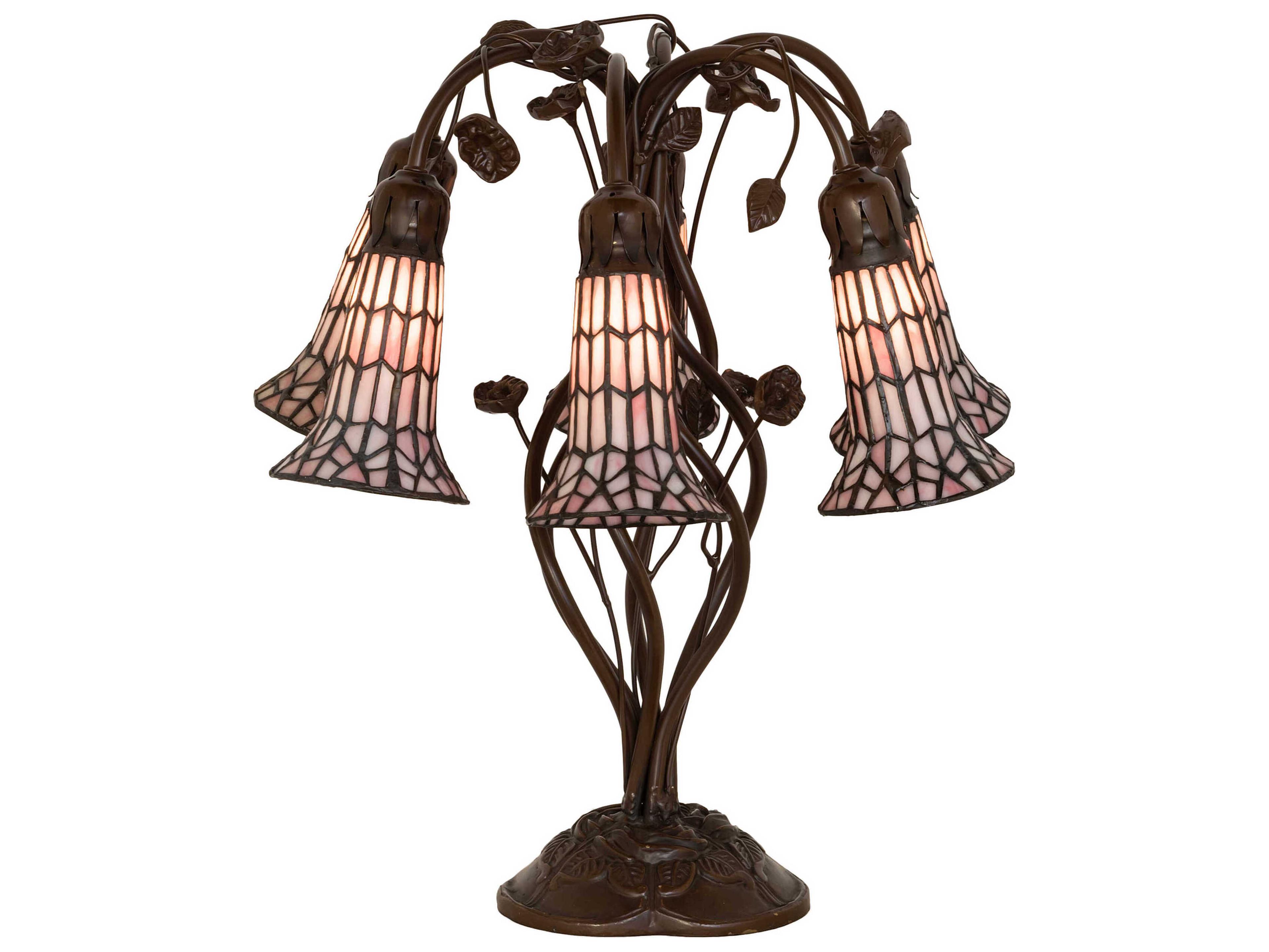 Stained Glass Pond Lily Mahogany Bronze Pink Tiffany Table Lamp with Shade