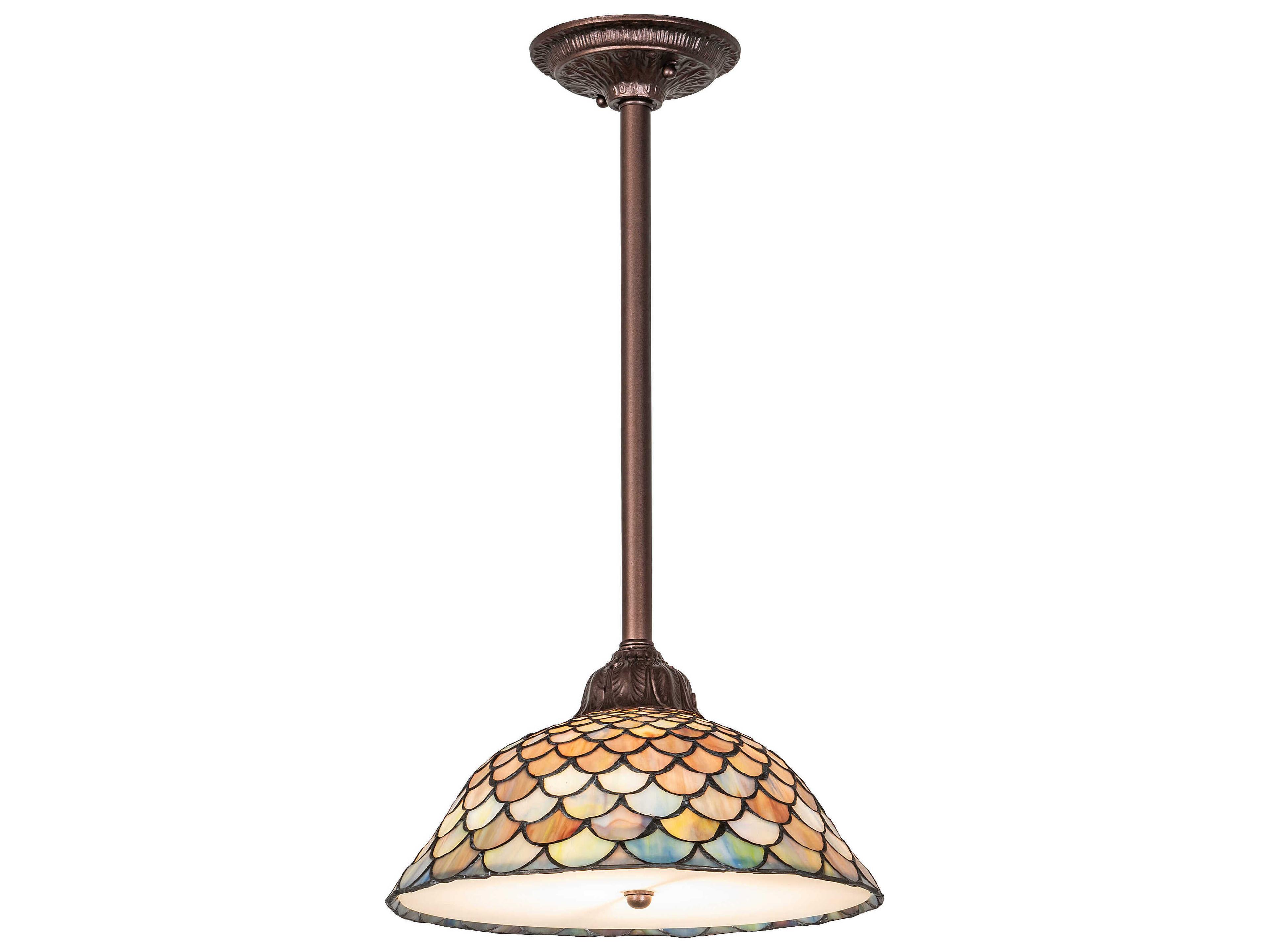 Tiffany Fishscale 1-Light Mahogany Bronze Glass Dome Mini Pendant