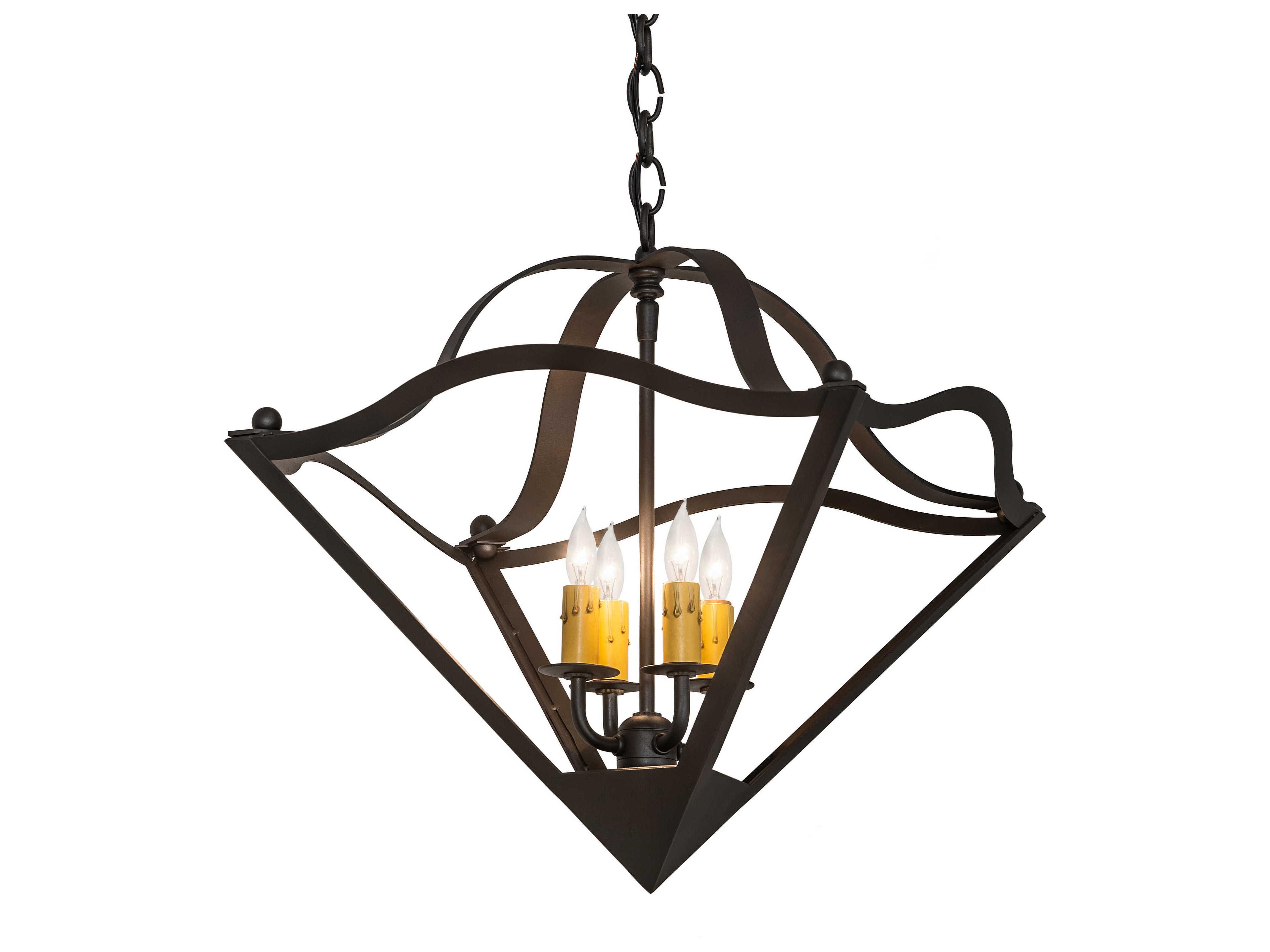 4-Light Wrought Iron Brown Candelabra Chandelier