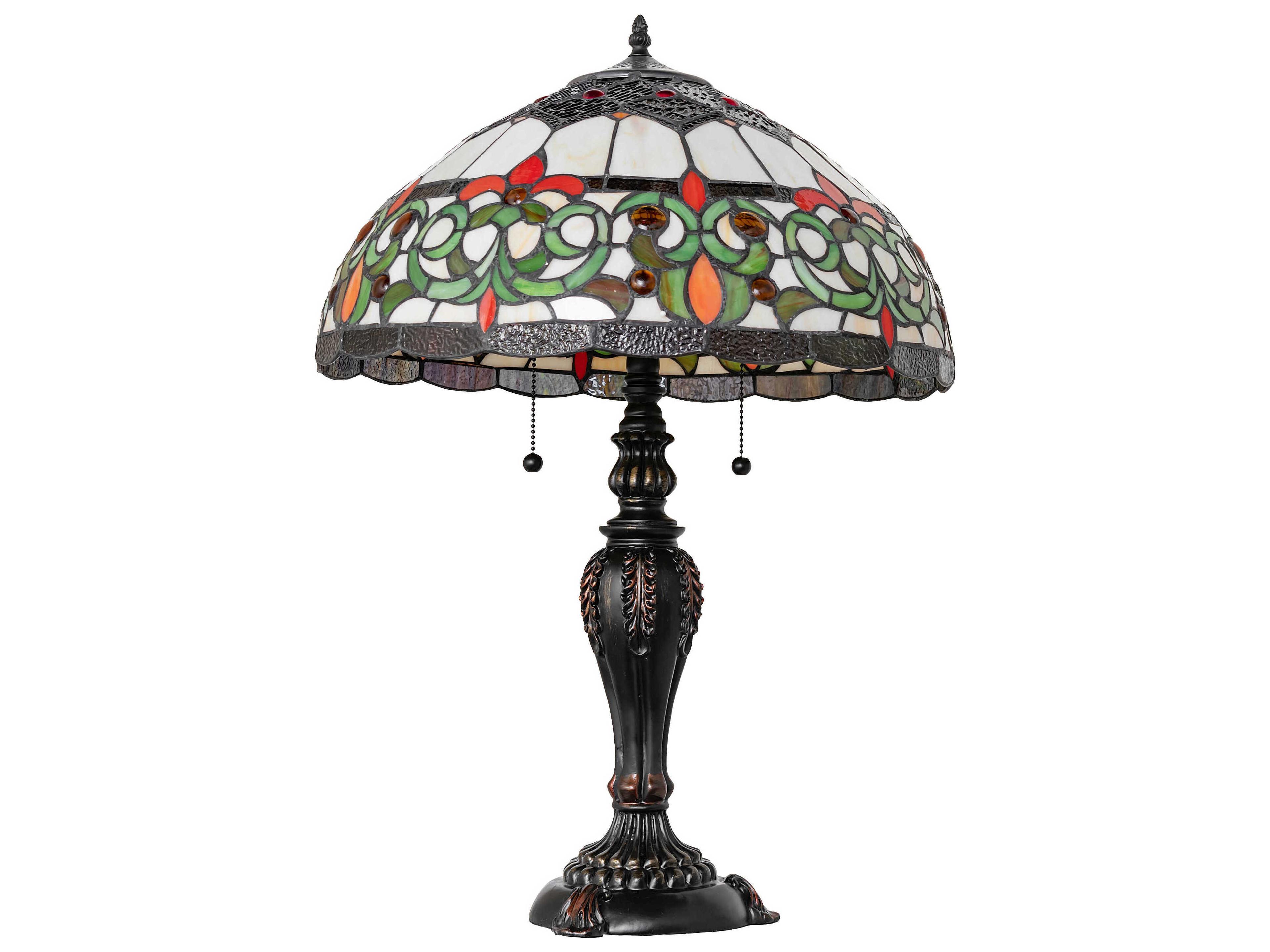 Meyda Creole Mahogany Bronze Ruby Green White Glass Tiffany Buffet Lamp