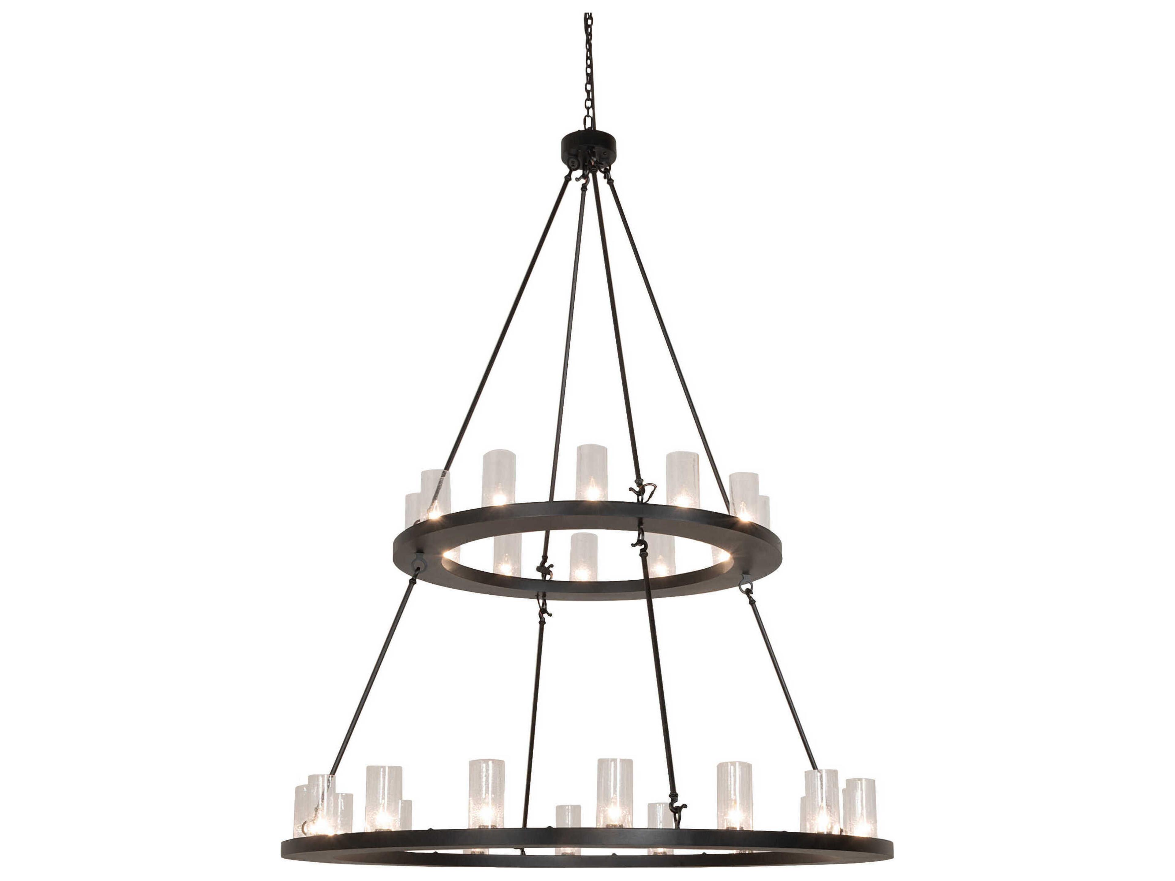 Loxley 28-Light Textured Black Glass Cylinder Tiered Chandelier