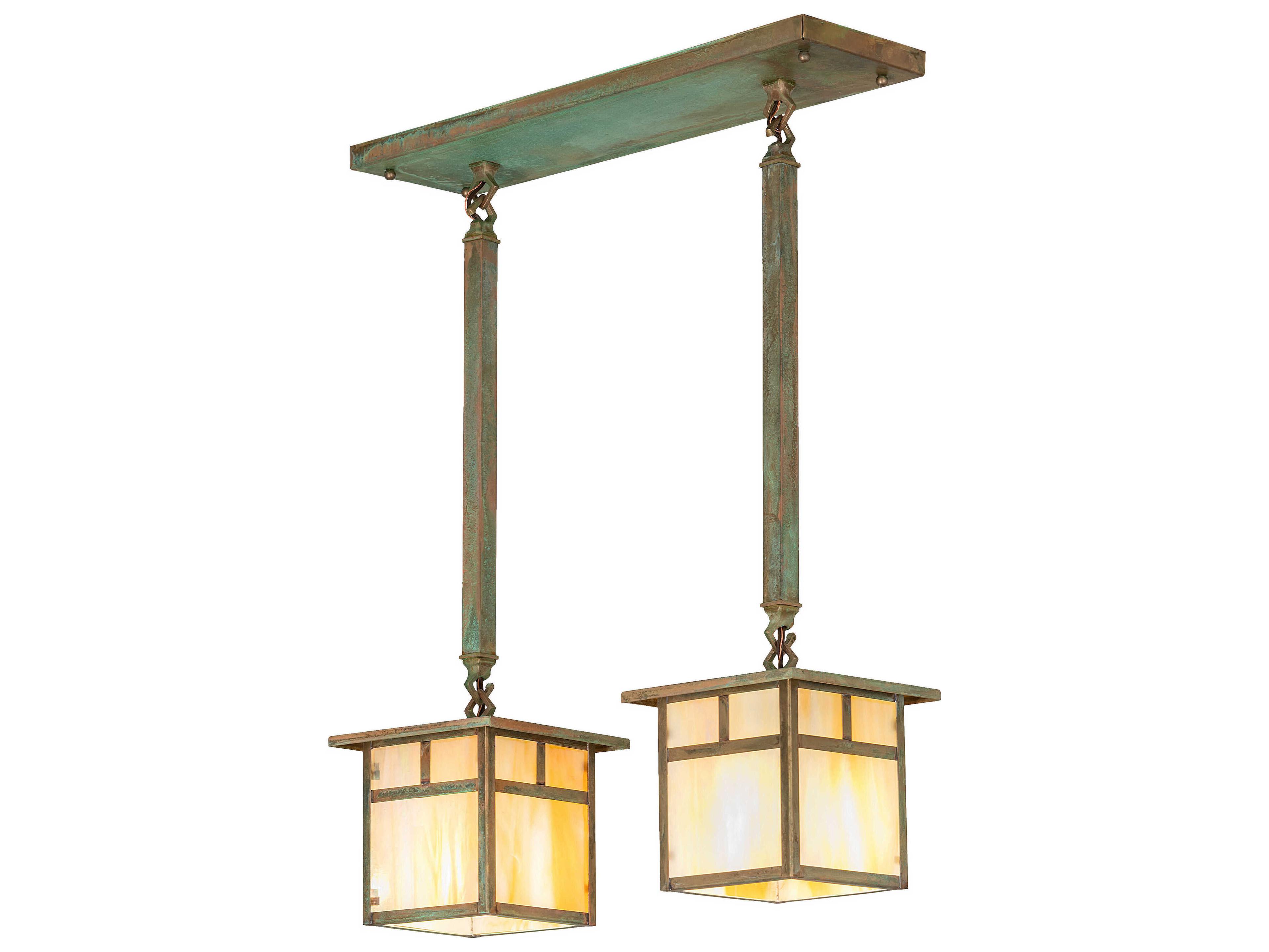 Hyde Park T Mission 2-Light Verdigris Green Glass Island Pendant