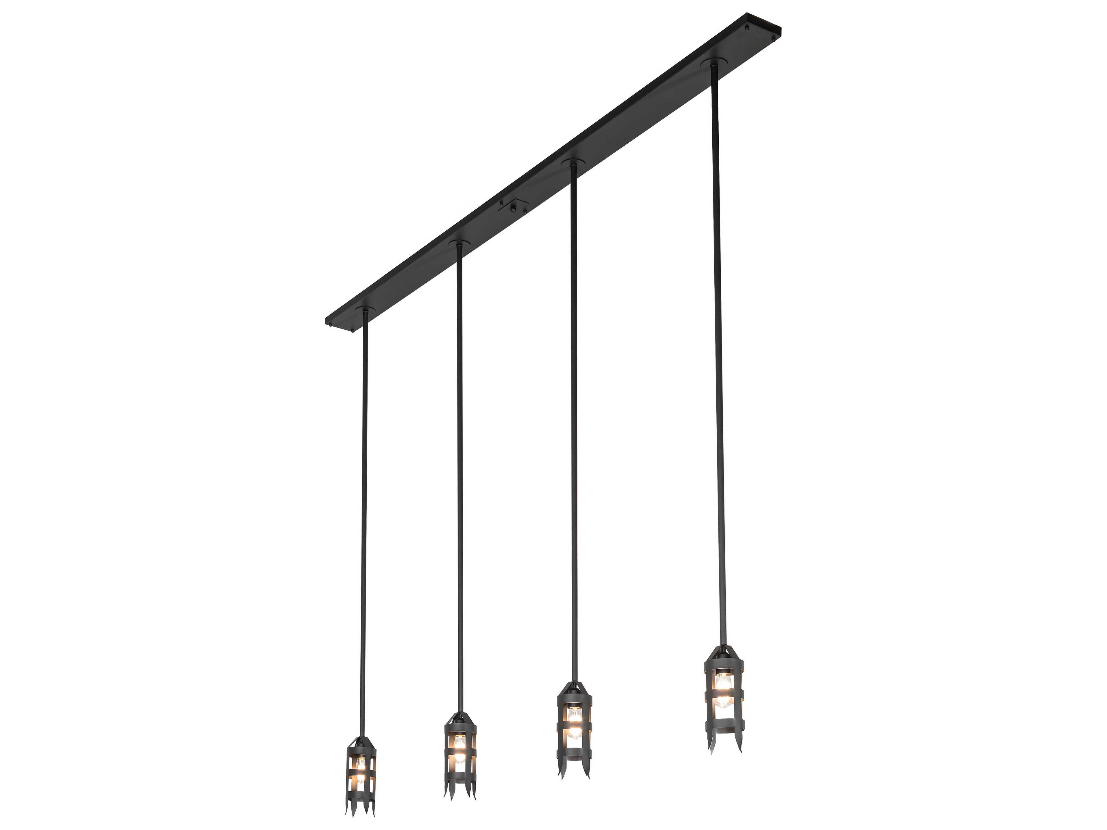 4-Light Wrought Iron Black Linear Island Pendant