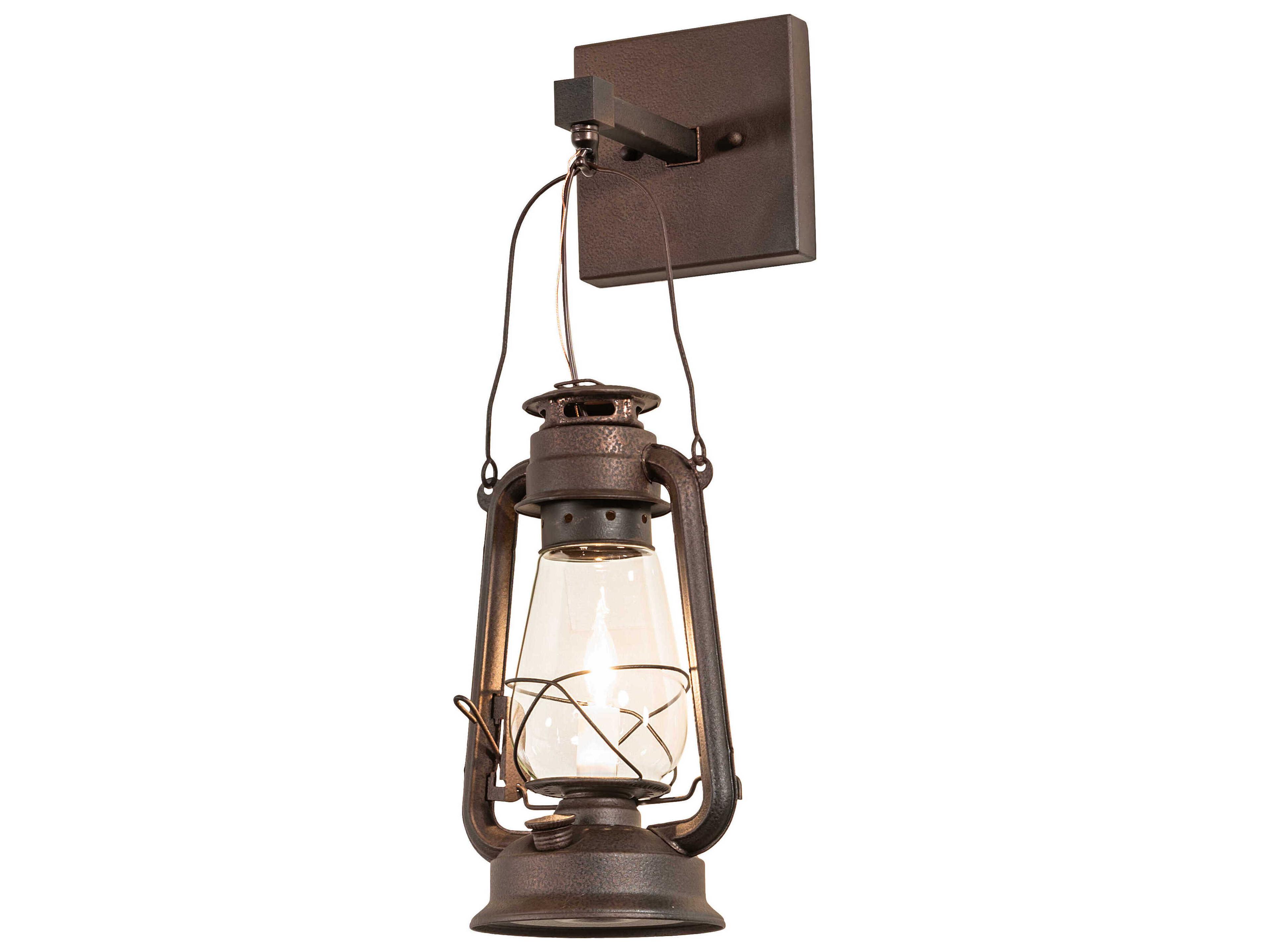 Miners Lantern 1-Light Rust Brown Glass Wall Sconce