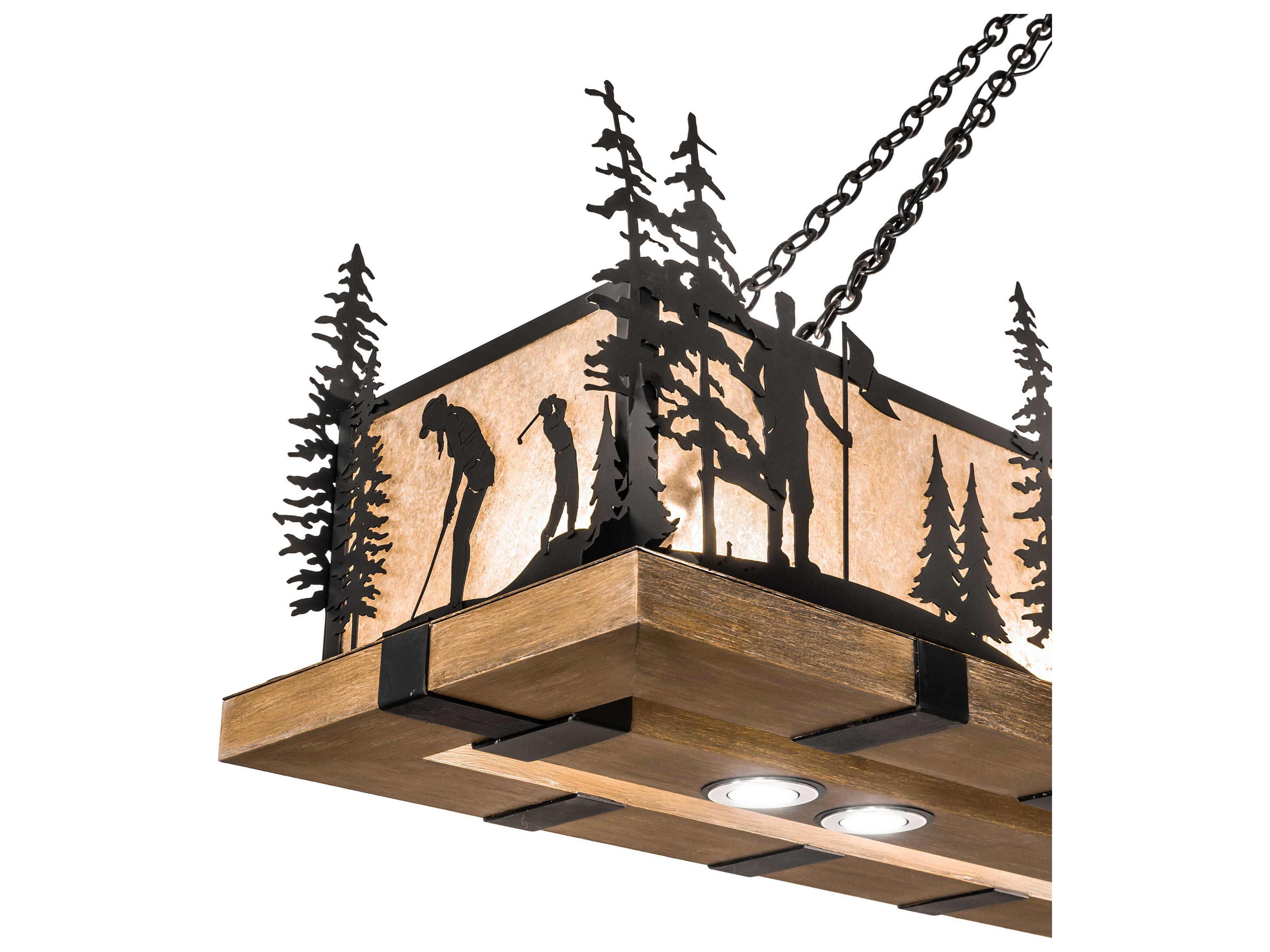 Meyda 4-Light Blackwash Faux Walnut Wood Glass LED Island Pendant