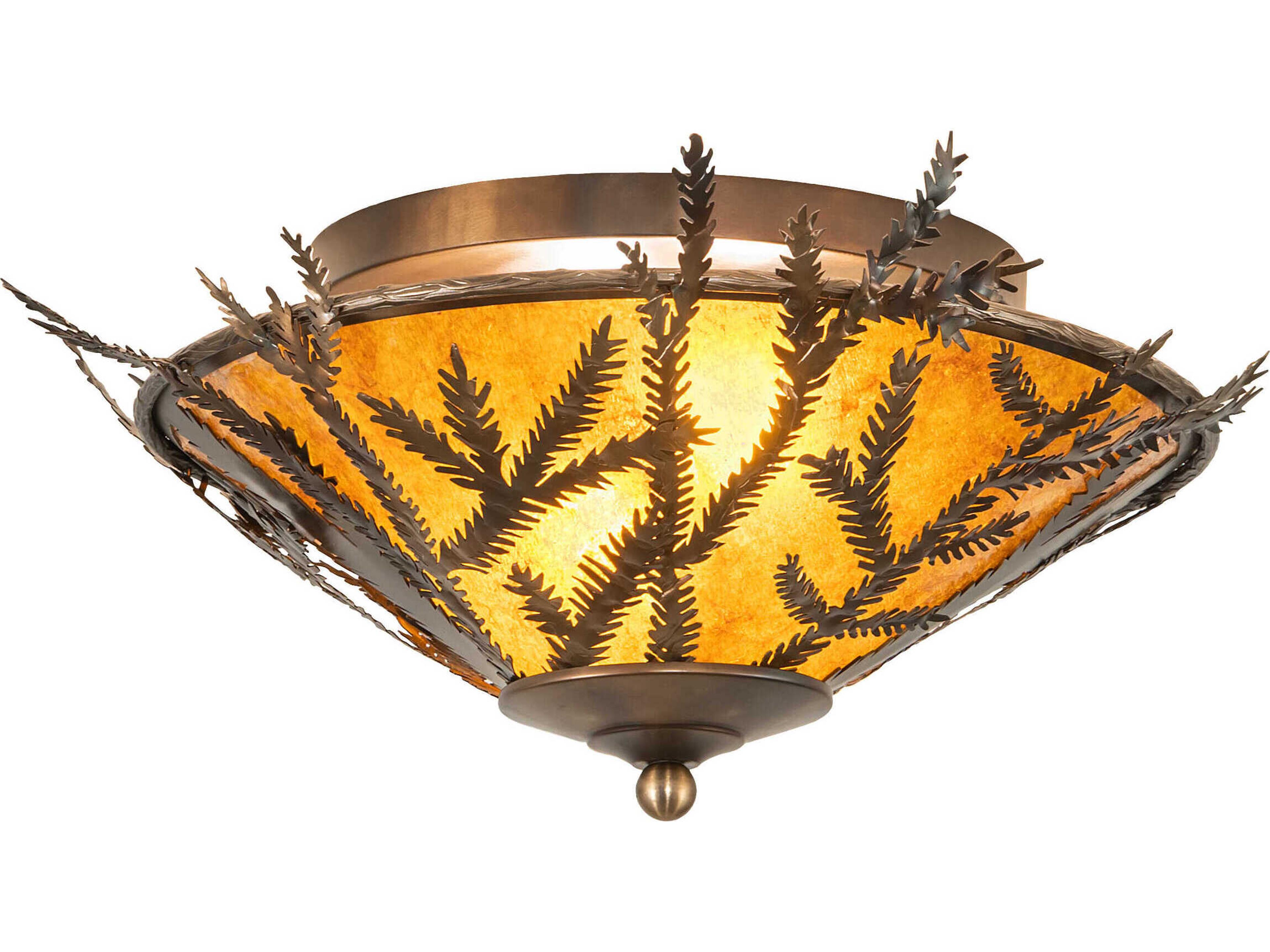 Pine Branch 2-Light Antique Copper Glass Flush Mount