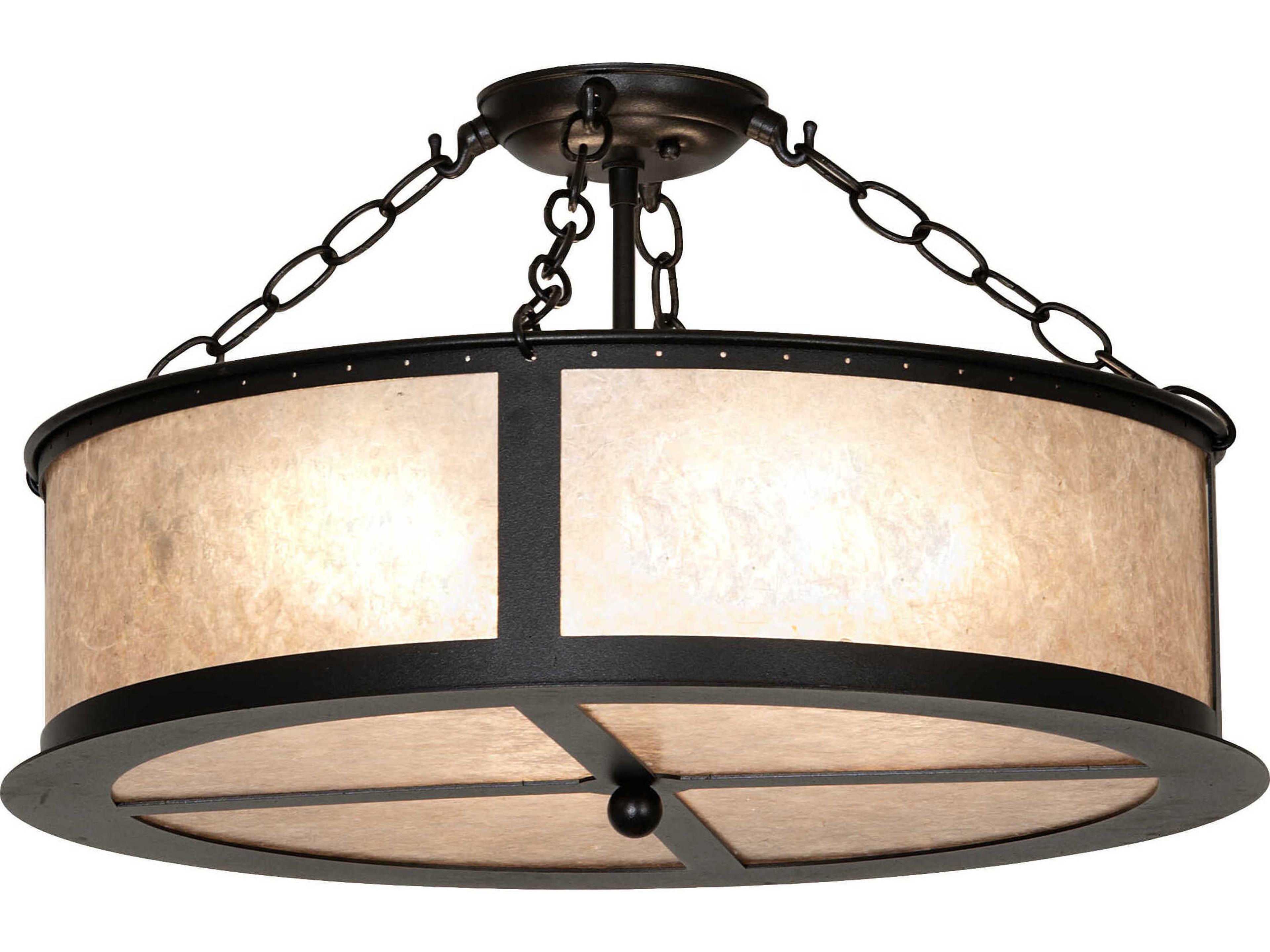 Craftsman 4-Light Black Glass Drum Semi Flush Mount