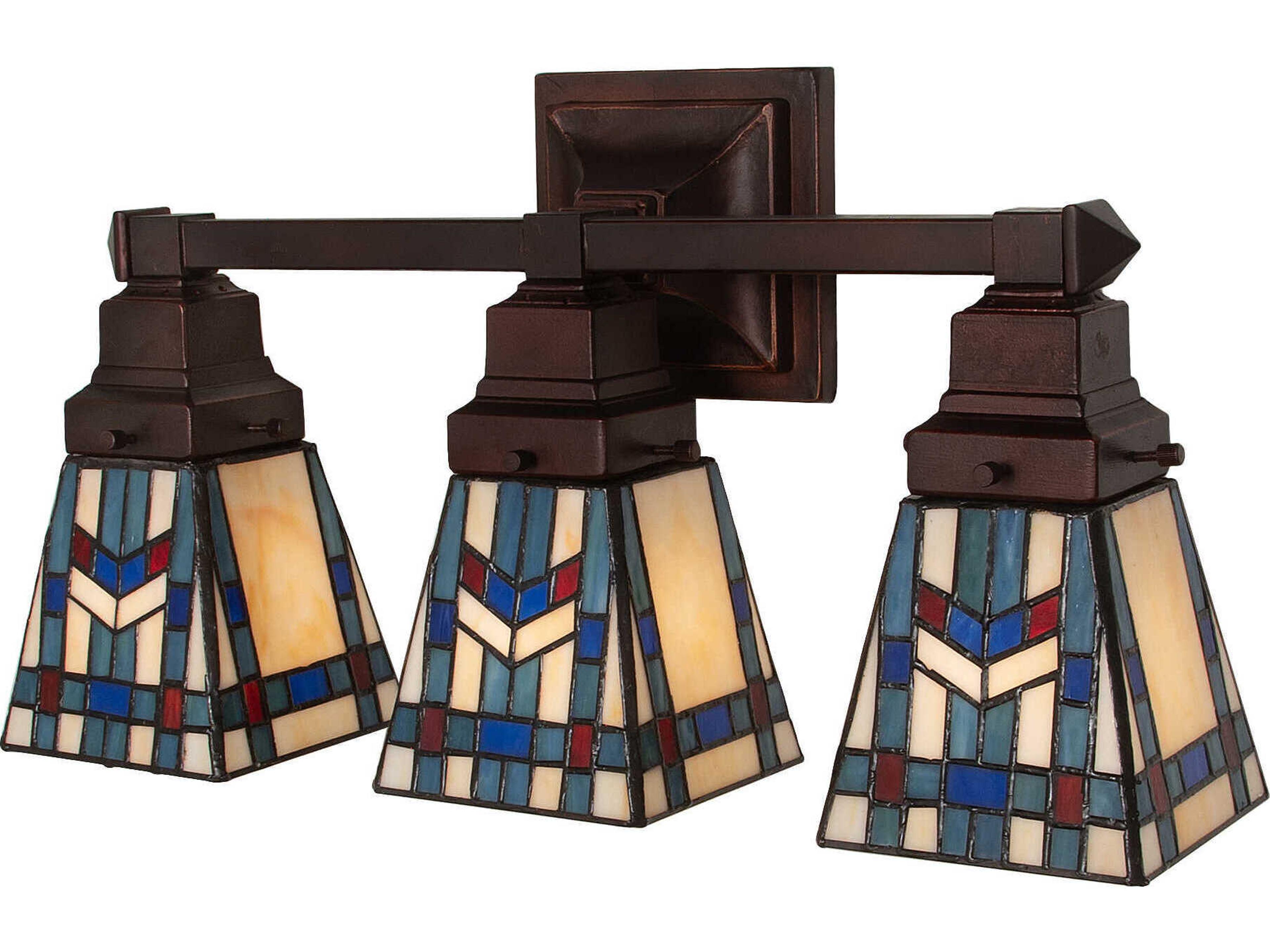 Prairie Wheat 3-Light Mahogany Bronze Glass Tiffany Vanity Light