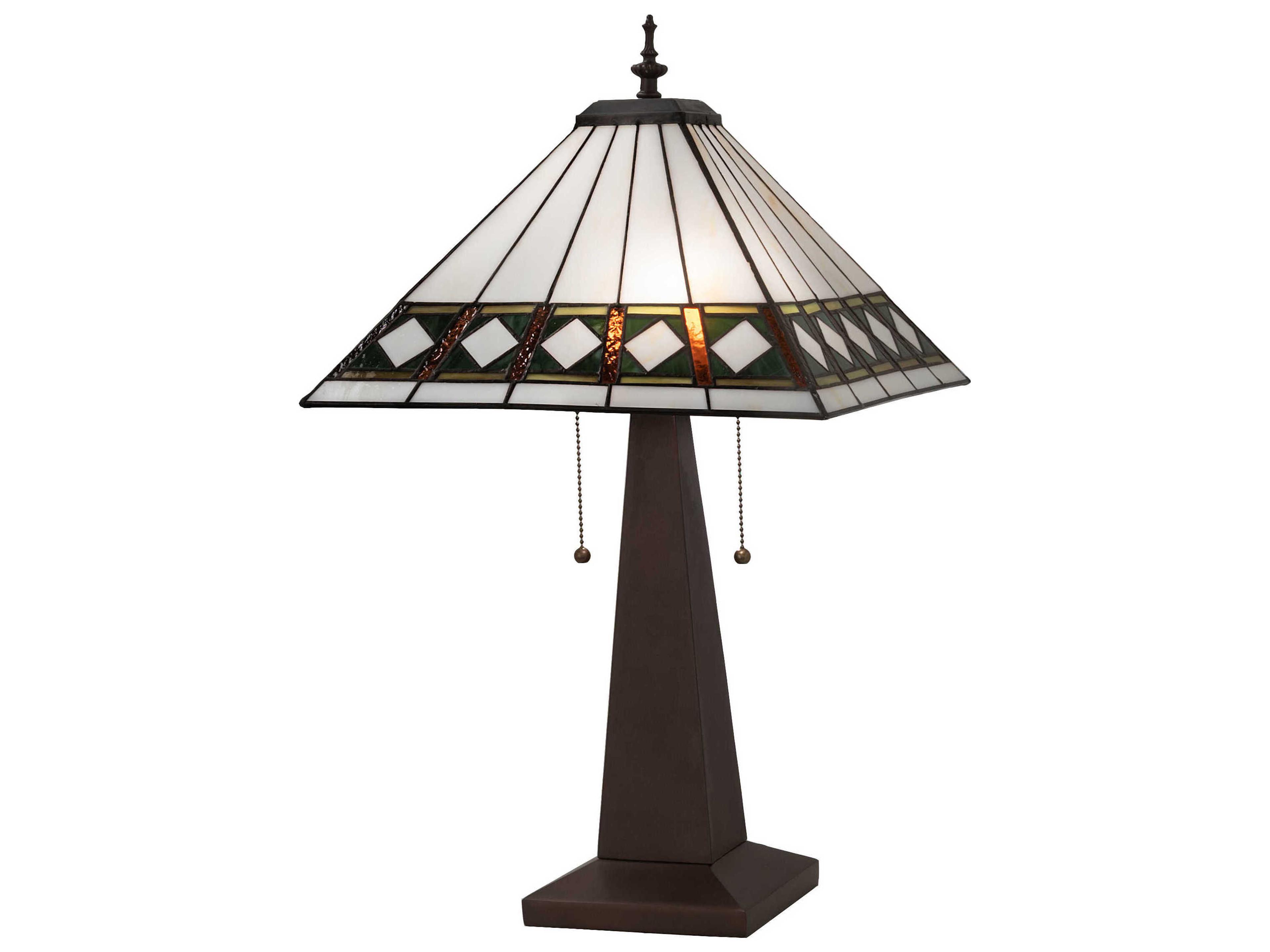 Diamond Band Mission Mahogany Bronze Amber Glass Green Beige Tiffany Table Lamp