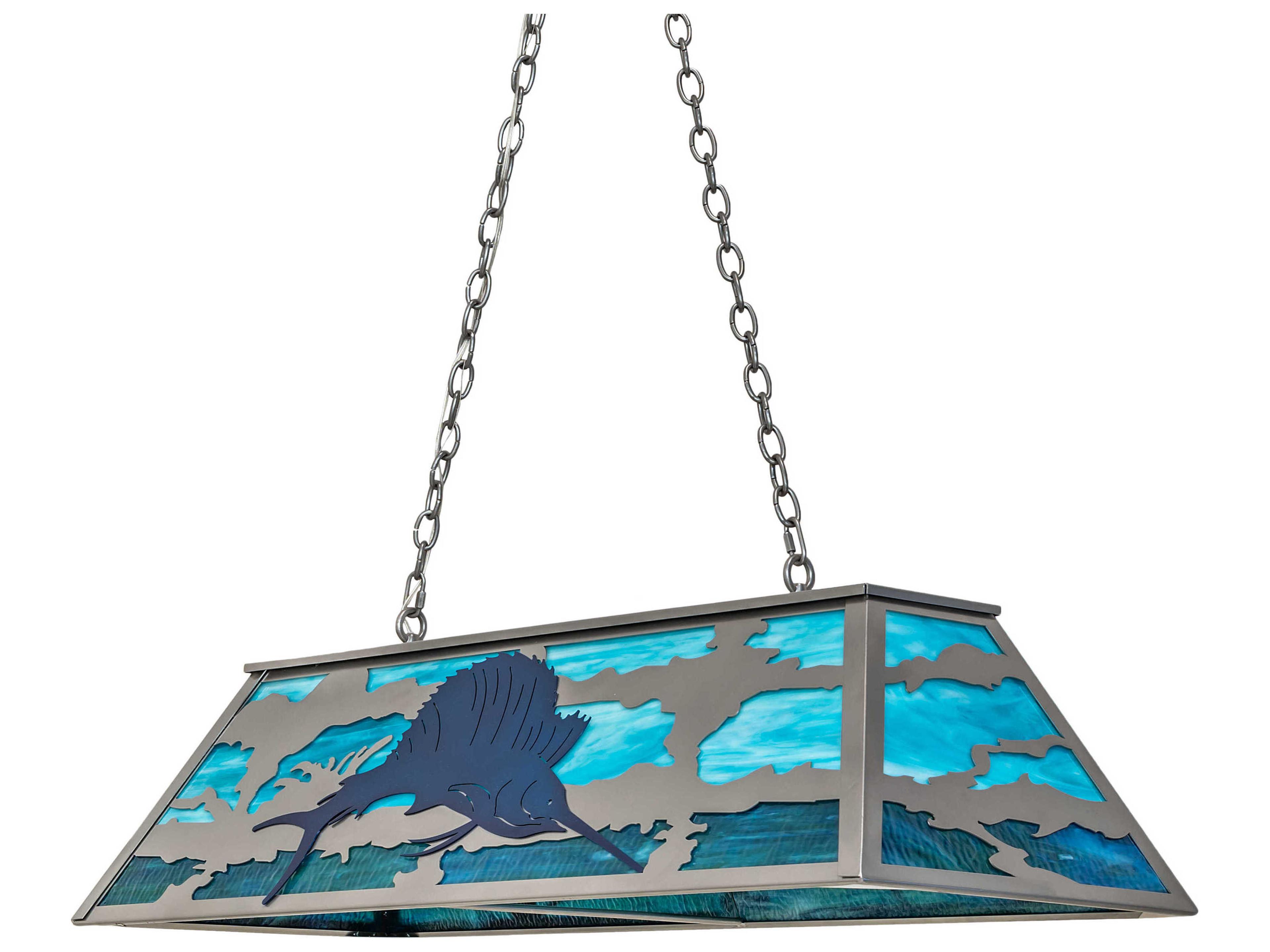 6-Light Steel Blue Glass Empire Island Pendant