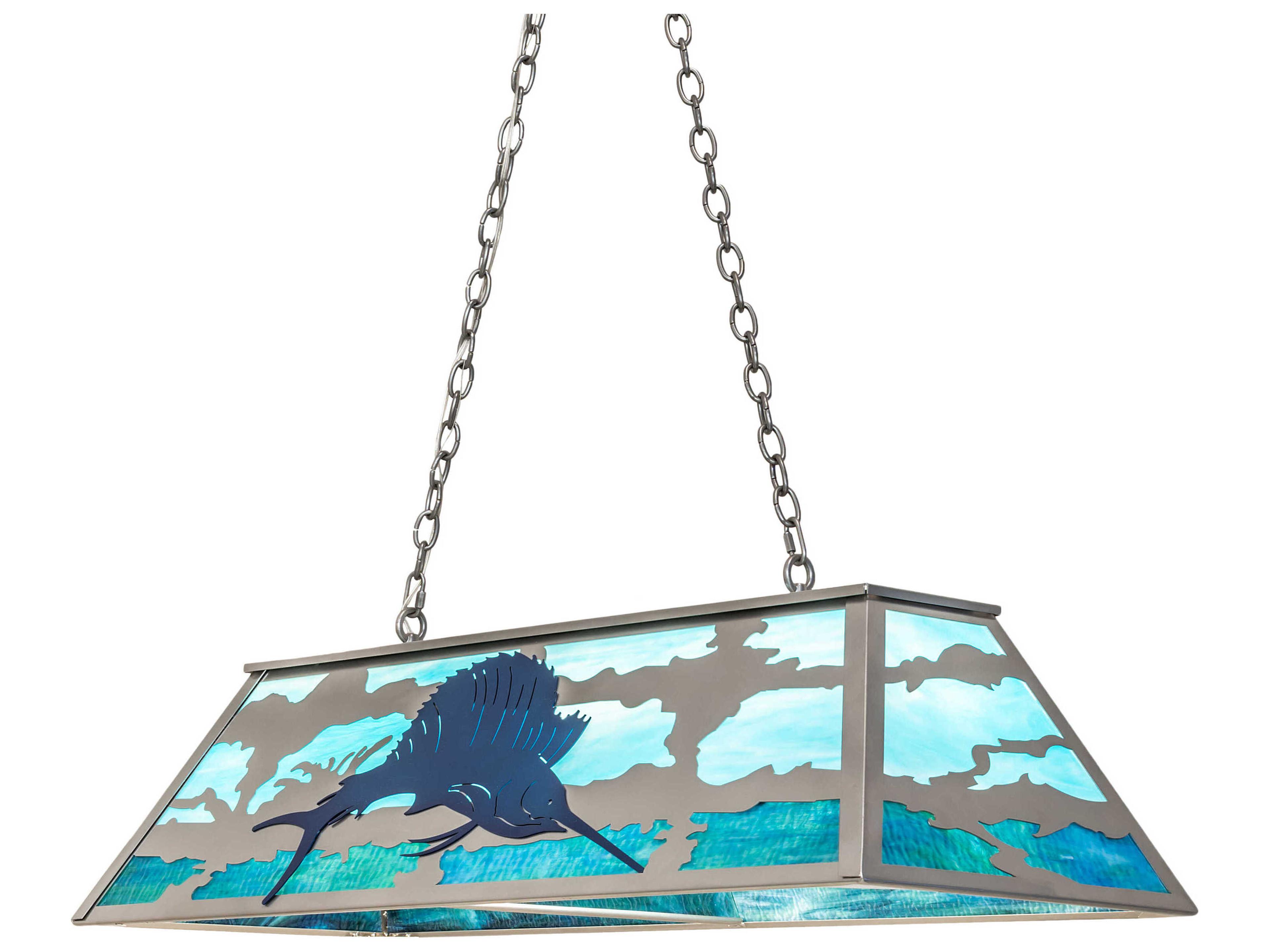 Meyda 6-Light Steel Blue Glass Empire Island Pendant