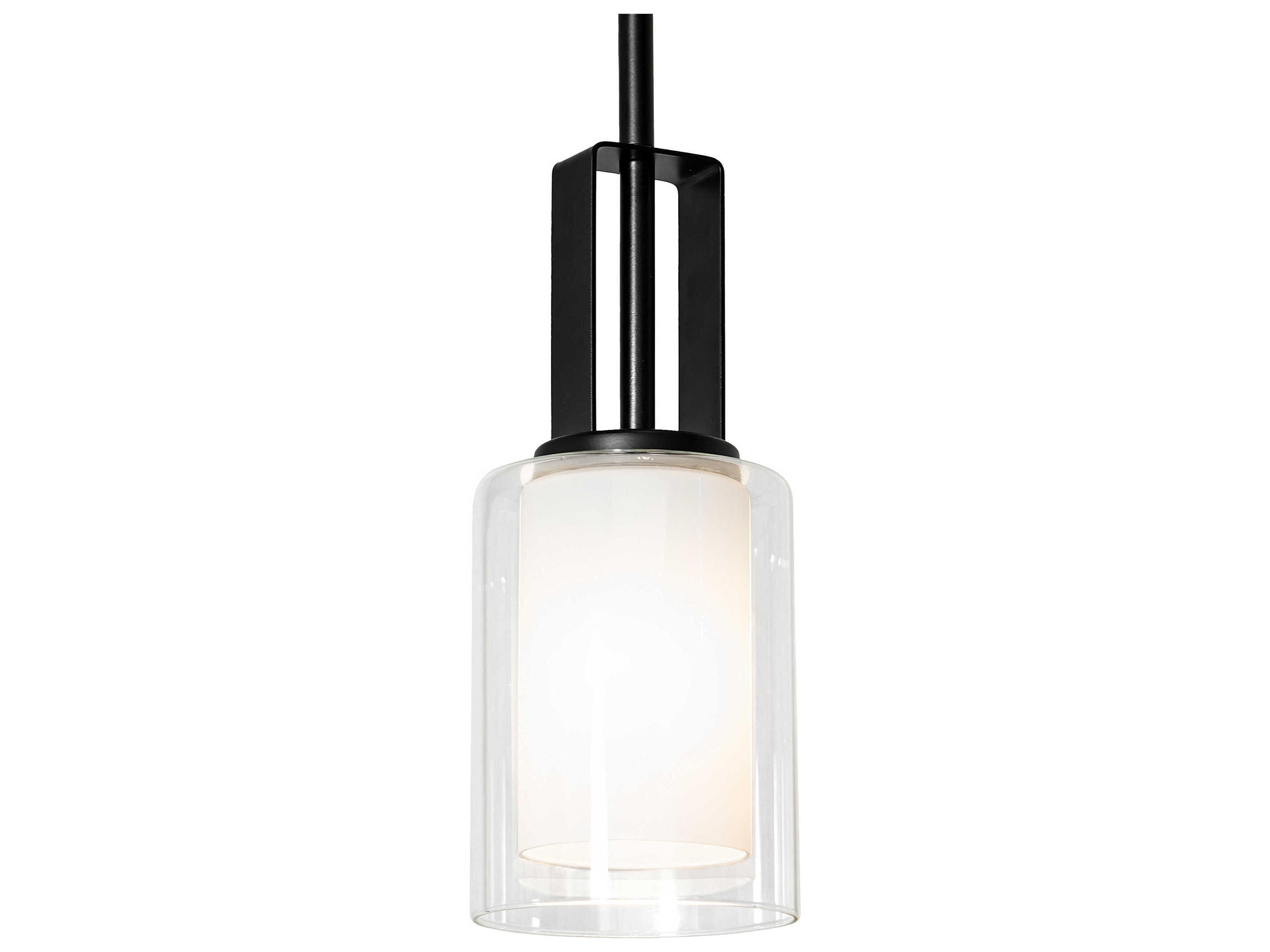 1-Light Solar Black Glass Cylinder Mini Pendant