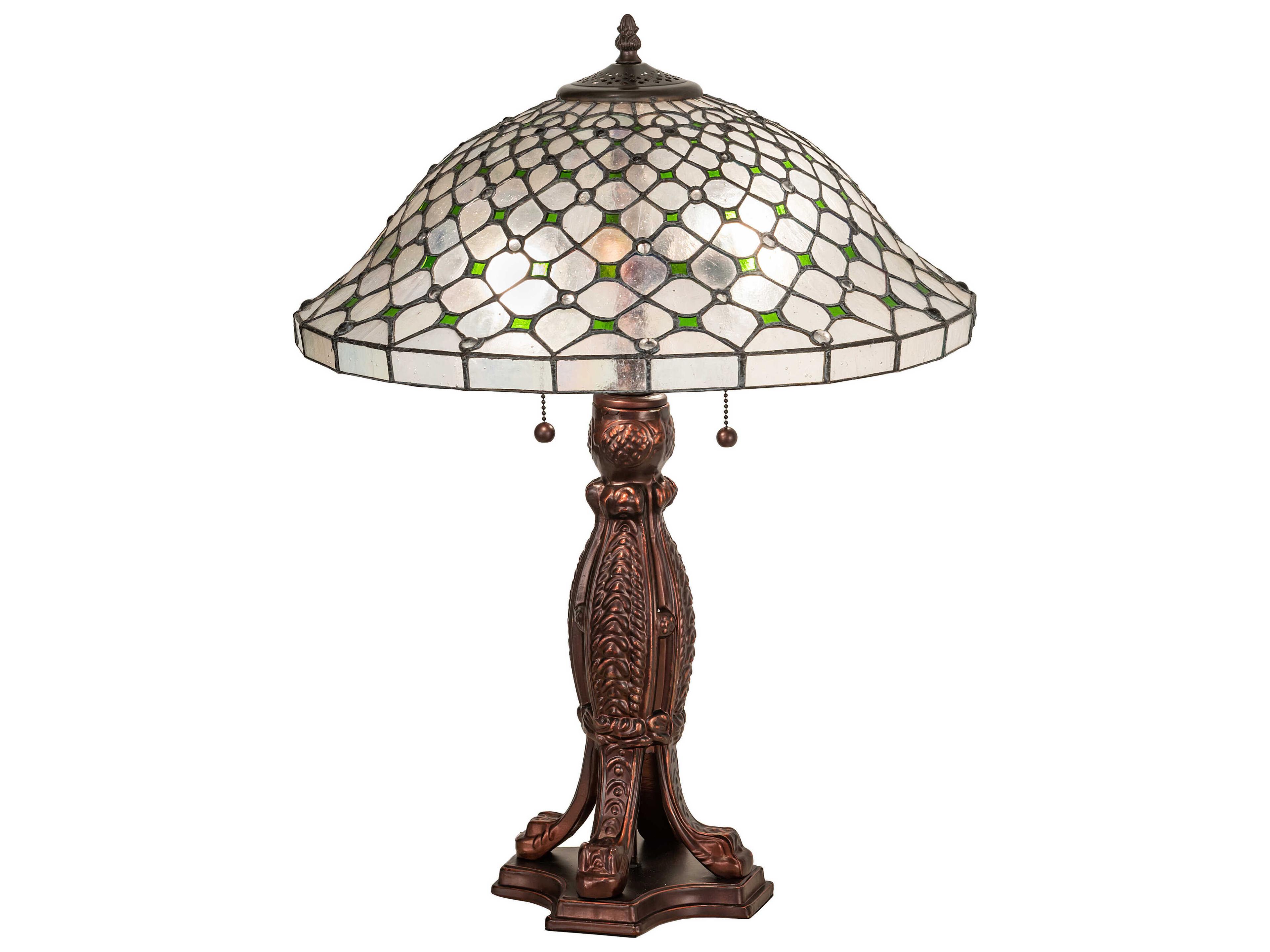 Diamond & Jewel Mahogany Bronze Green Clear Glass Tiffany Buffet Lamp