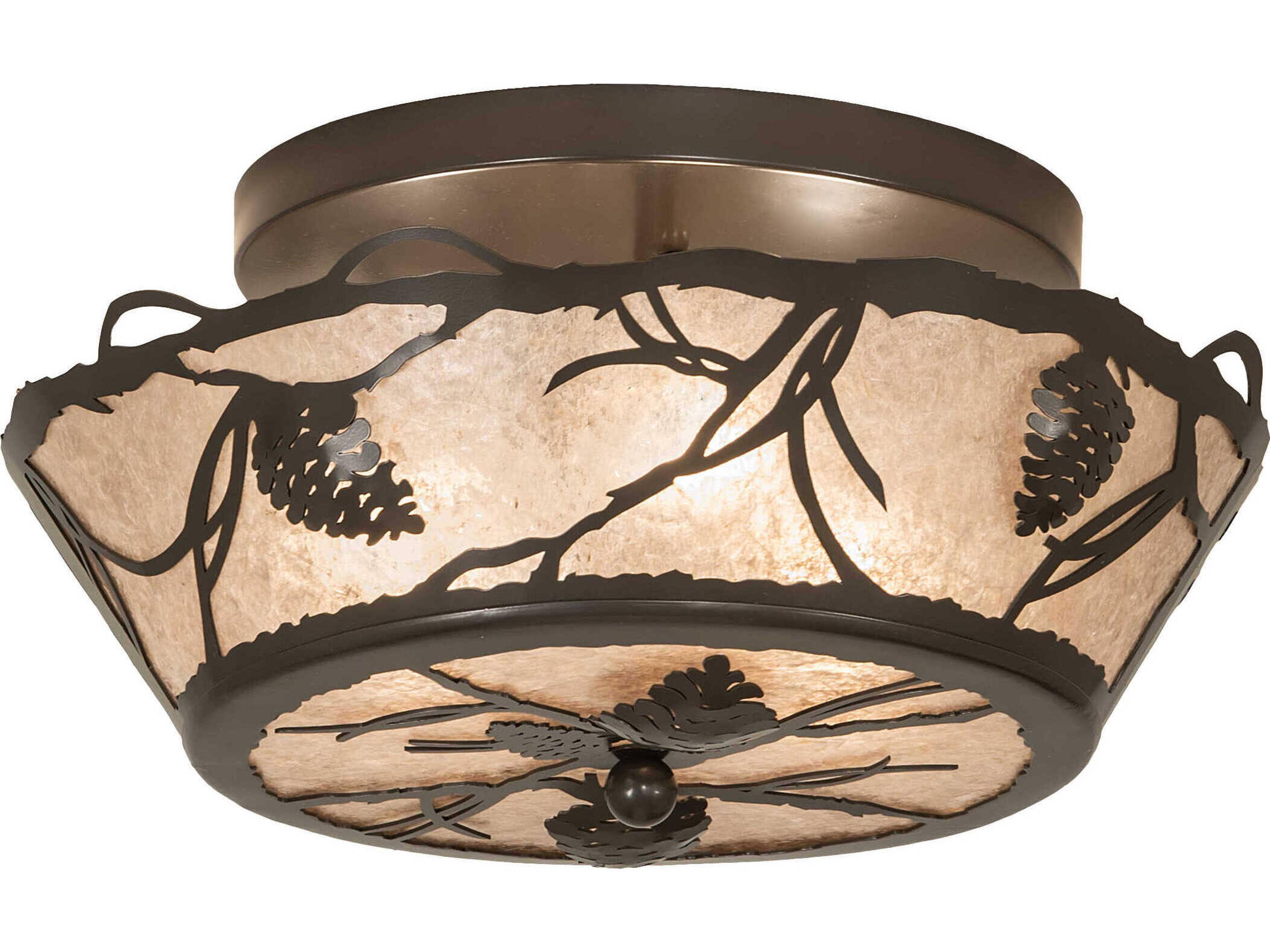 Whispering Pines 3-Light Timeless Bronze Glass Bowl Flush Mount