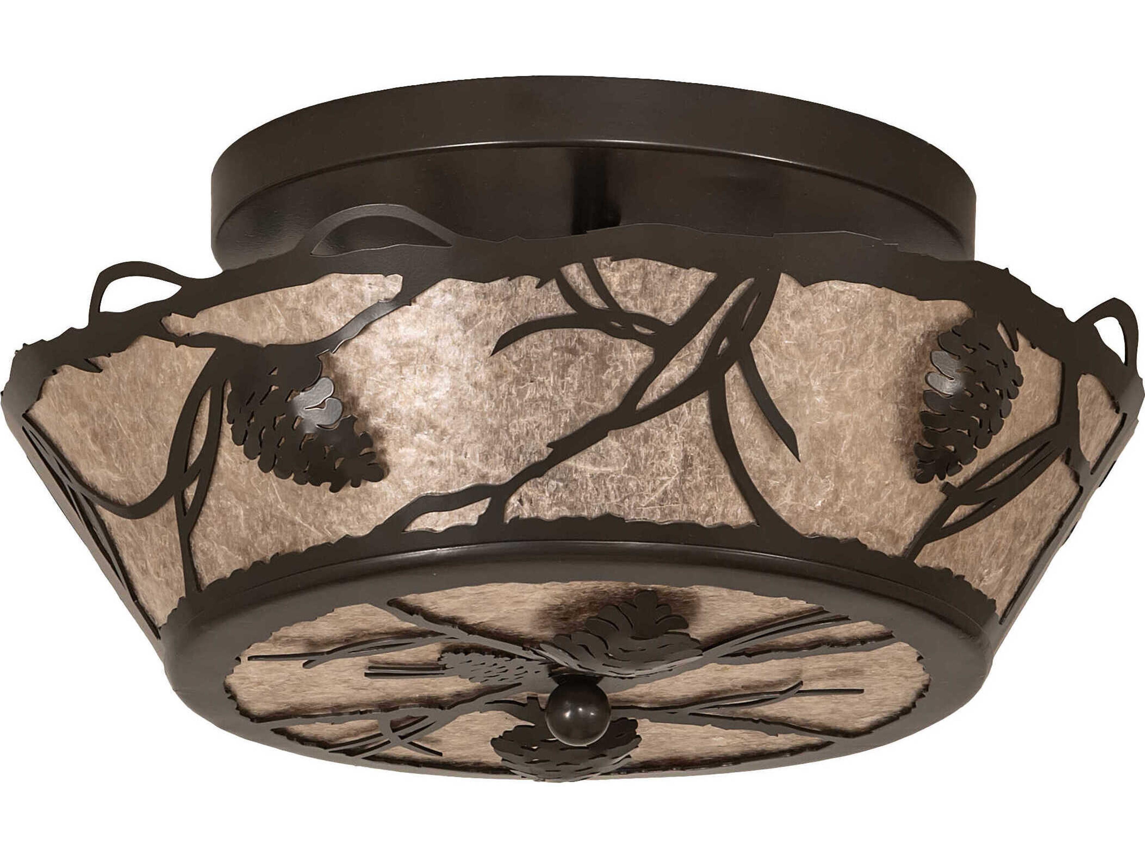 Meyda Whispering Pines 3-Light Timeless Bronze Glass Bowl Flush Mount