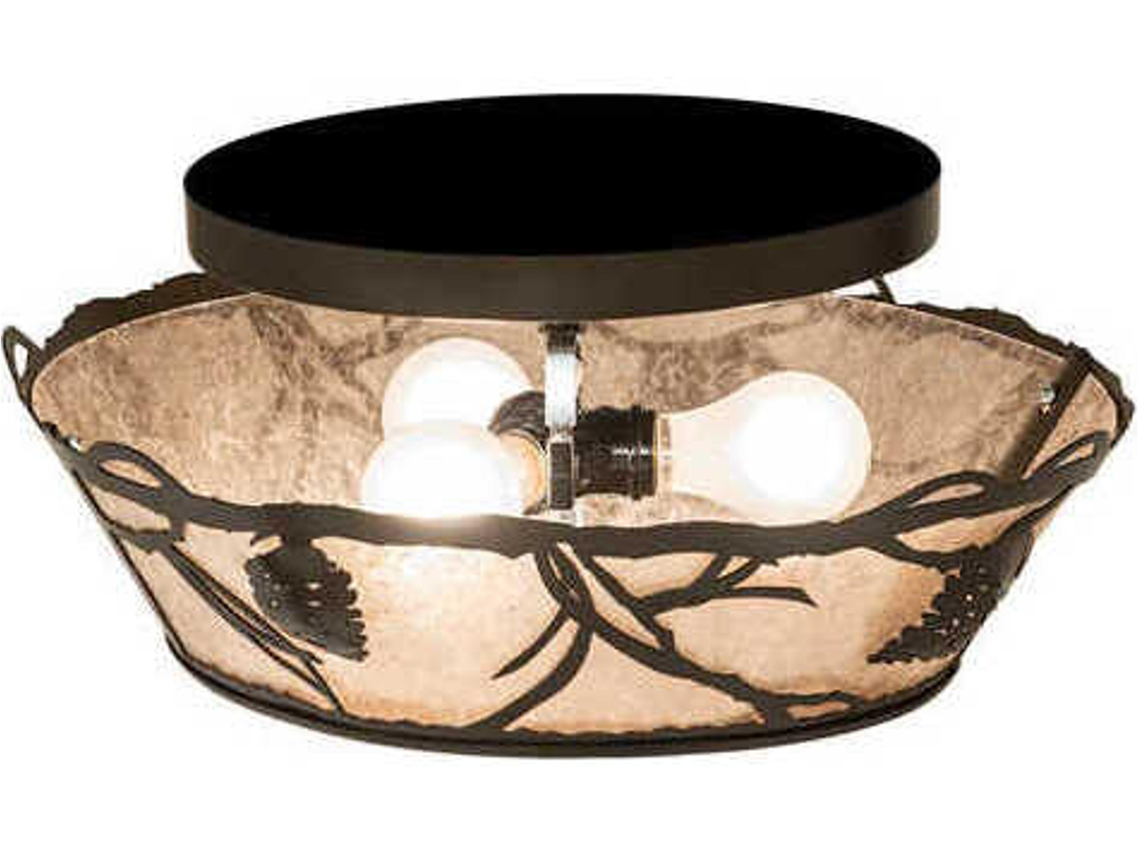 Meyda Whispering Pines 3-Light Timeless Bronze Glass Bowl Flush Mount